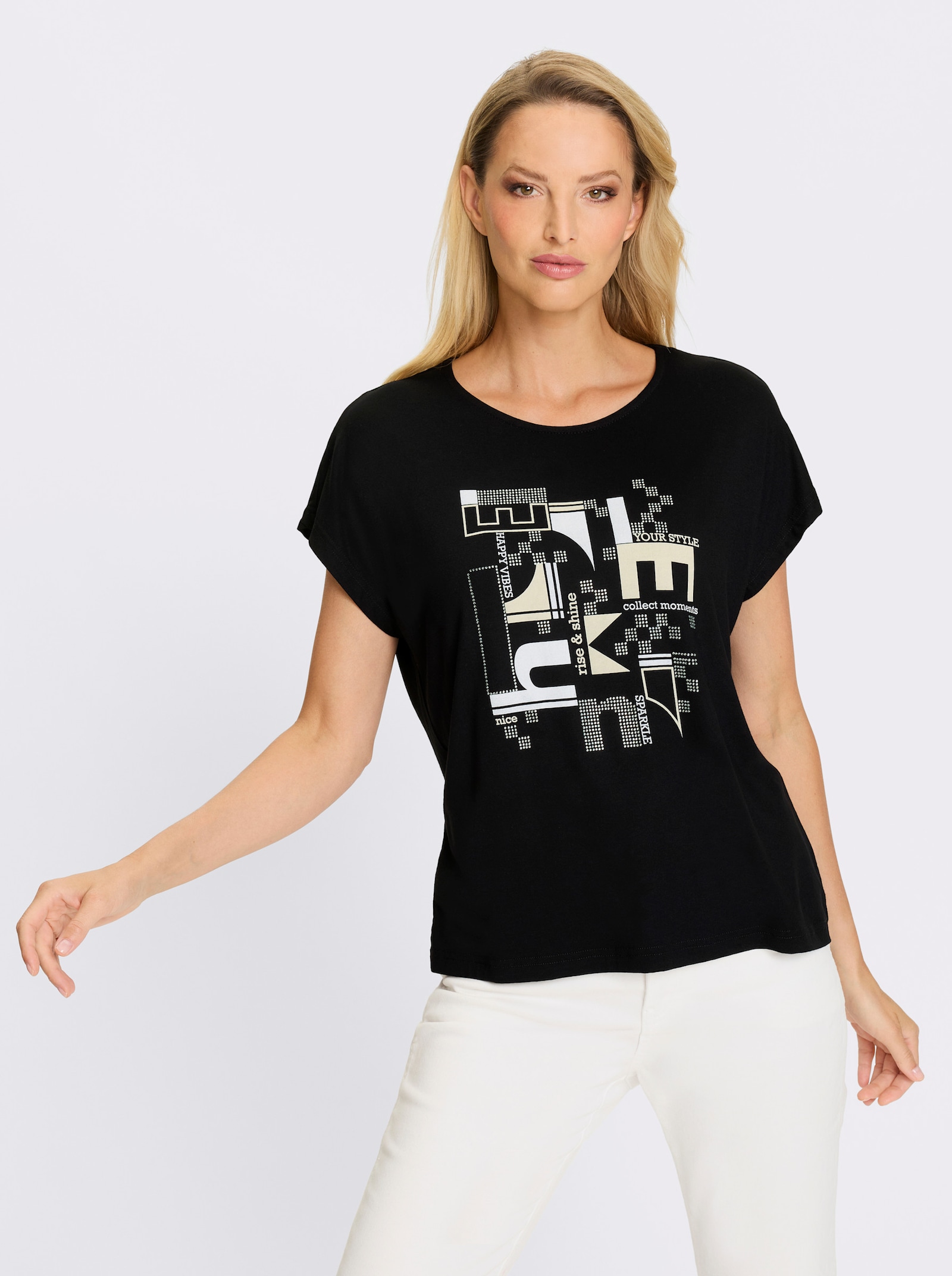 heine Kurzarmshirt mit glitzernden Steinchen - schwarz