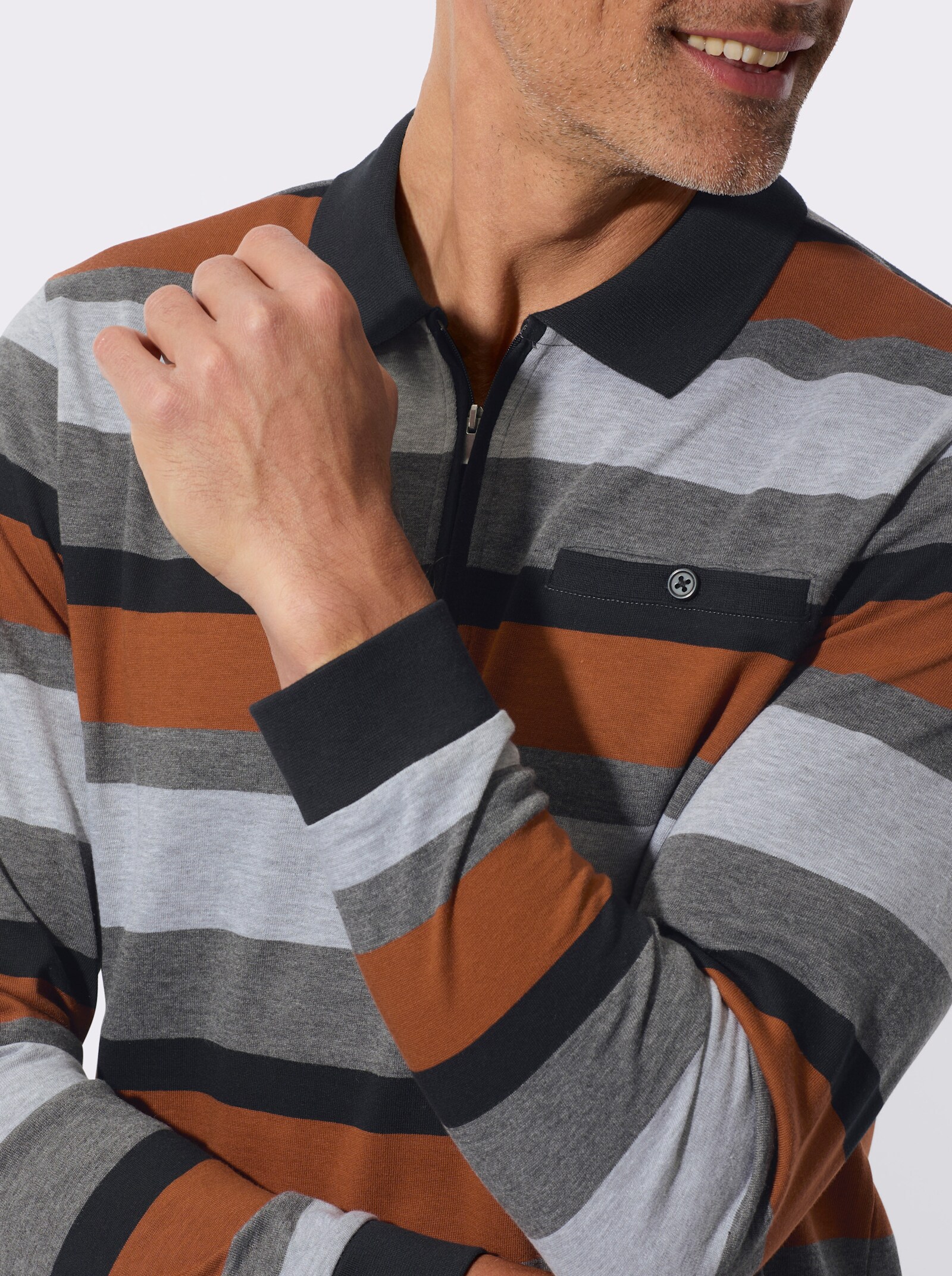 Sweatshirt in streepjesdessin - zwart/cognac gestreept