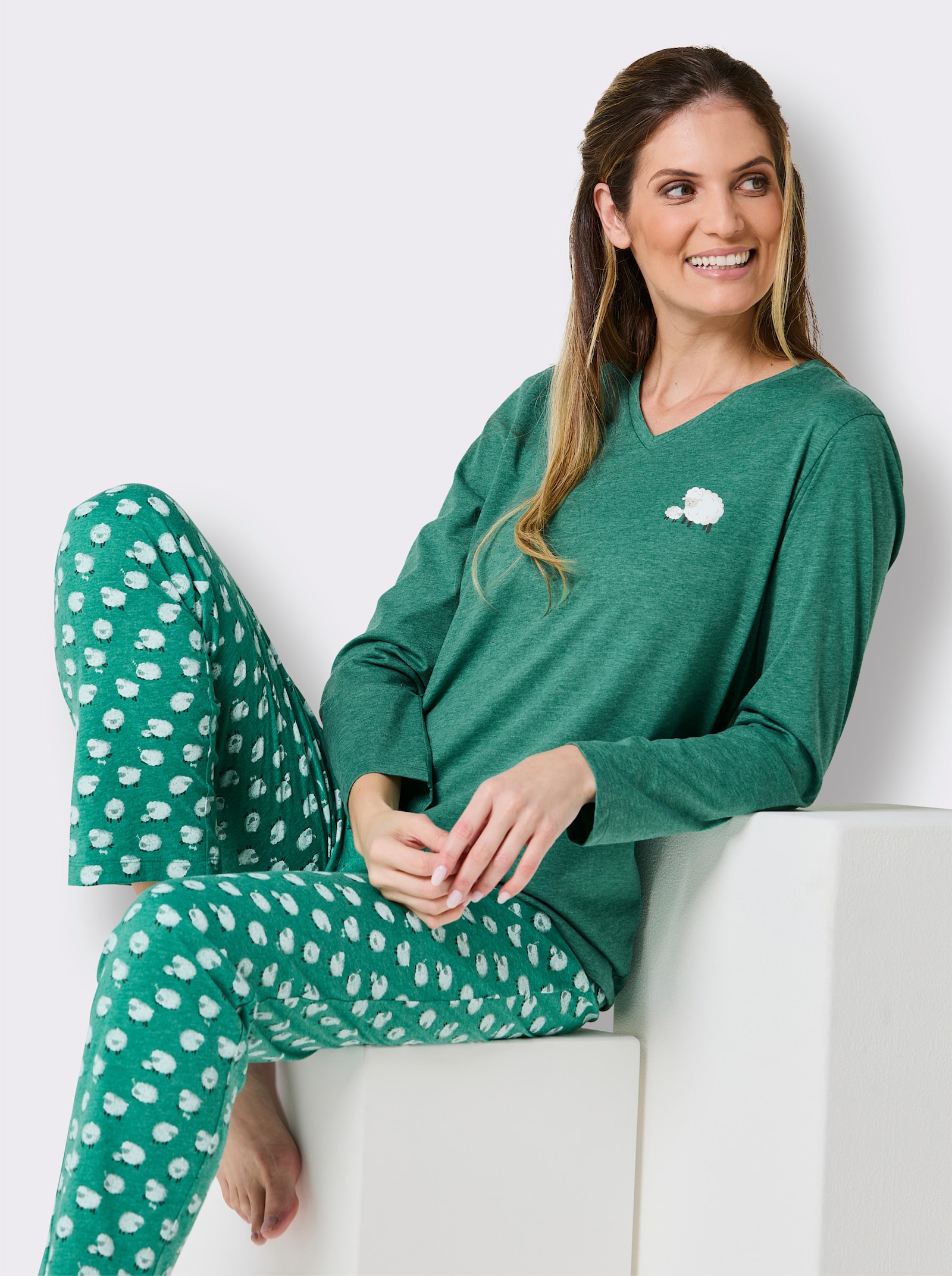 wäschepur Pyjama's - groen gemêleerd + steengrijs gemêleerd