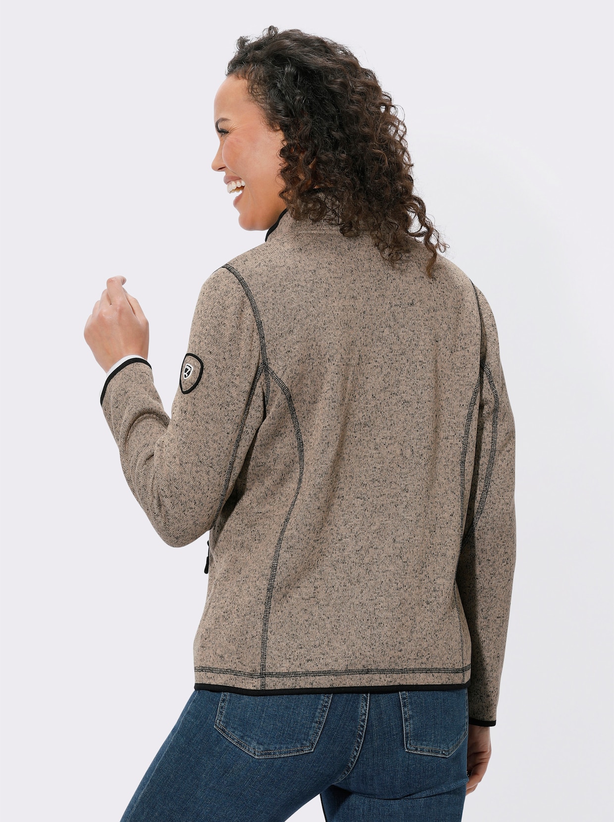 Strickfleecejacke - sesam-schwarz-gemustert