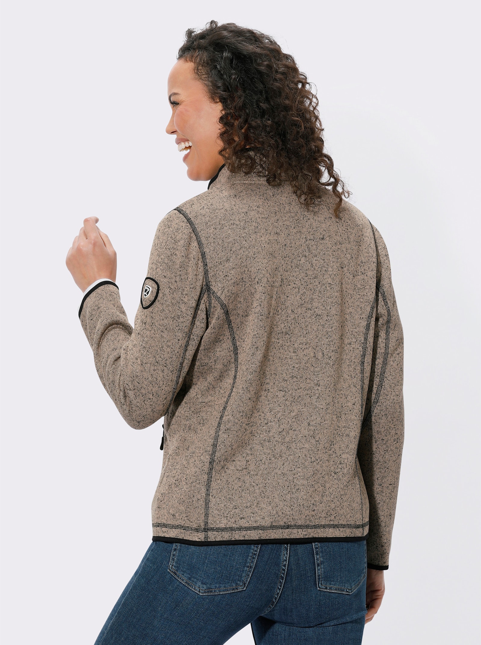 Strickfleecejacke in Melange-Optik - sesam-schwarz-gemustert