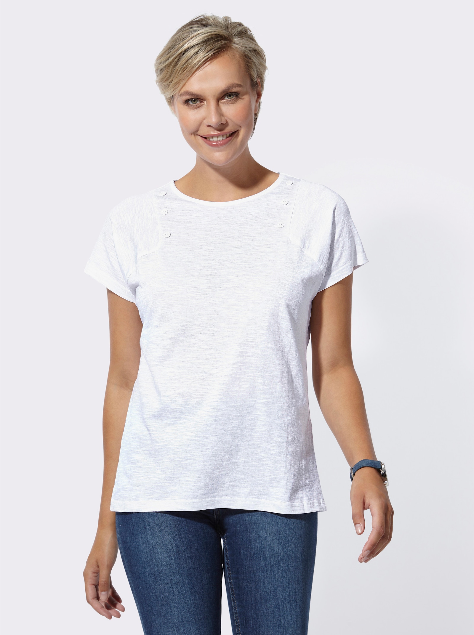  Shirt met korte mouwen en sierknopen - wit