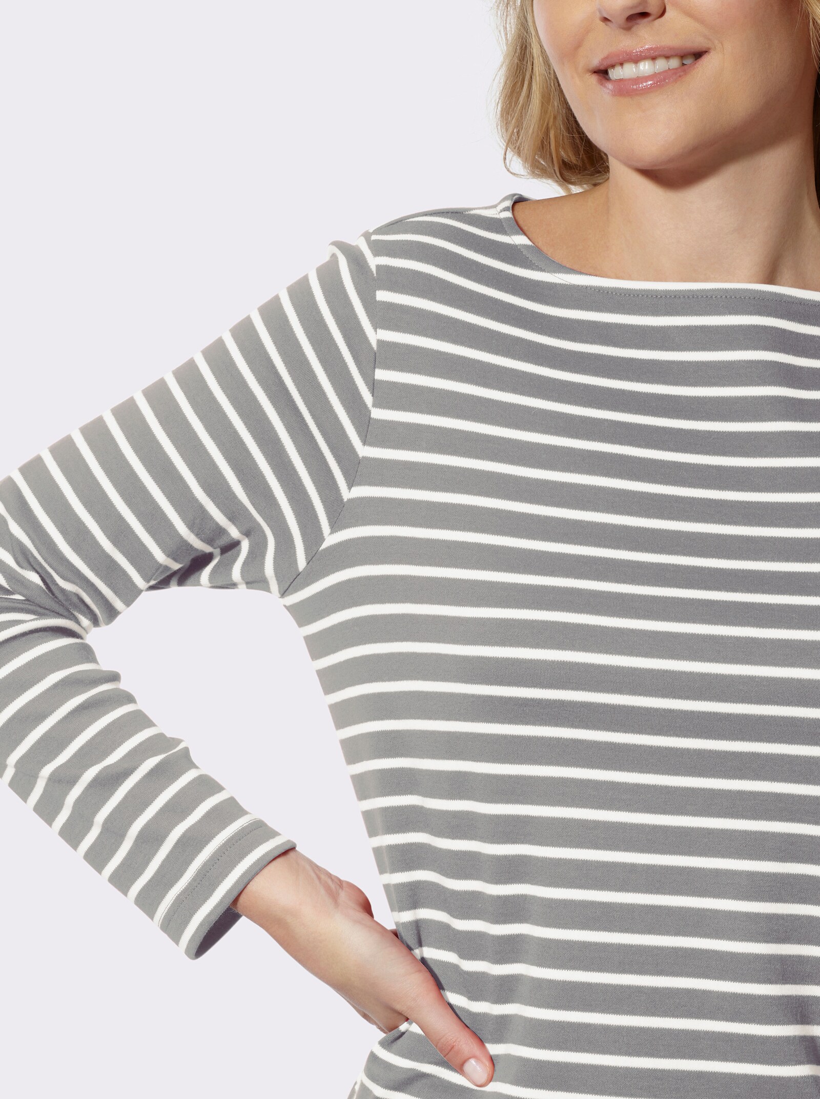 Sweatshirt im Ringel-Dessin - steingrau-ecru-geringelt
