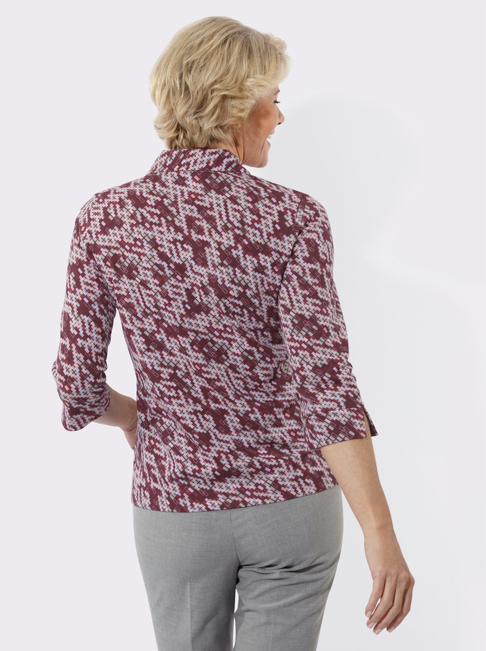 Poloshirt mit Glitzersteinchen - orchidee-ecru-bedruckt