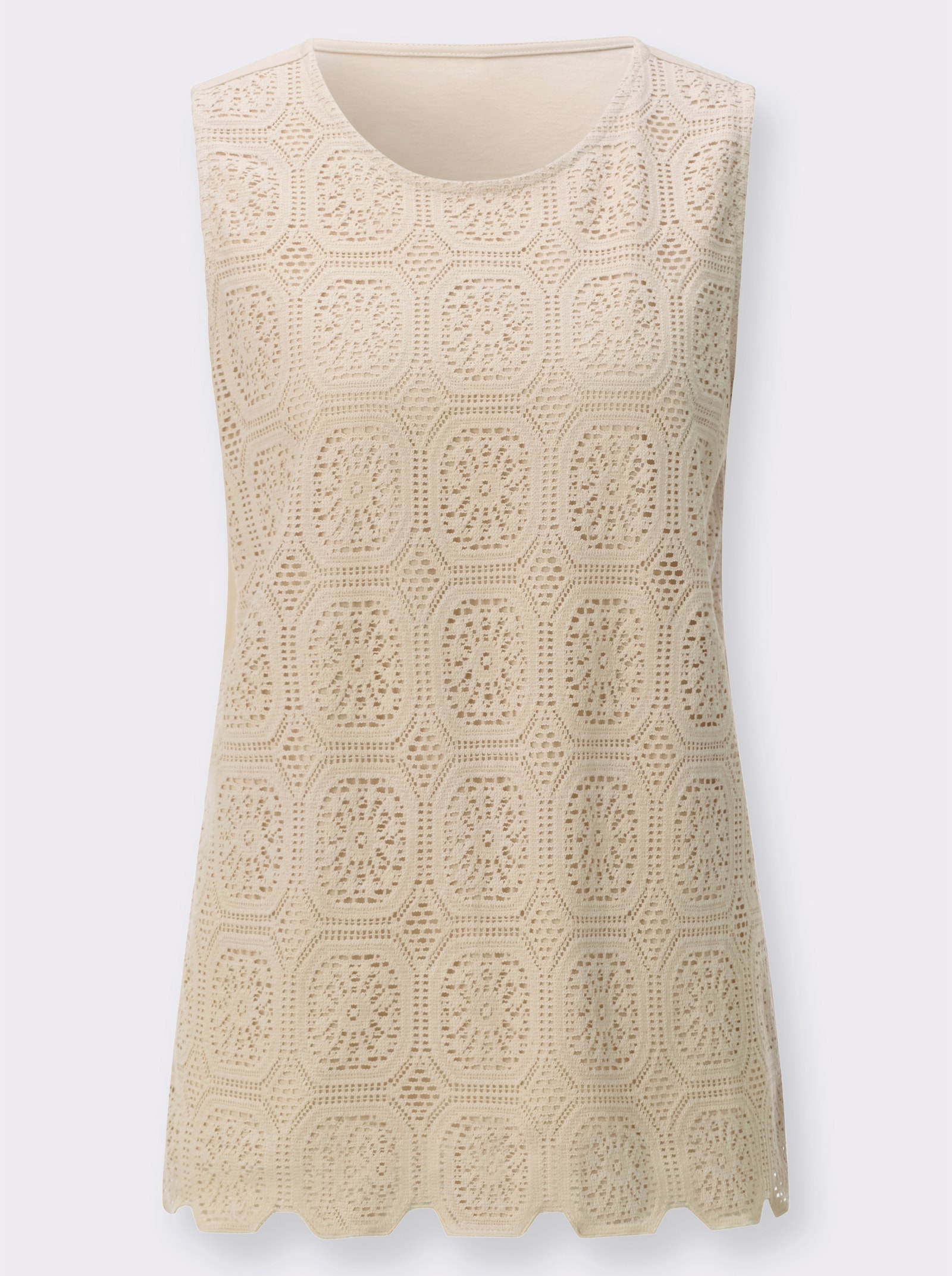 Spitzentop mit Jersey-Futter - sand