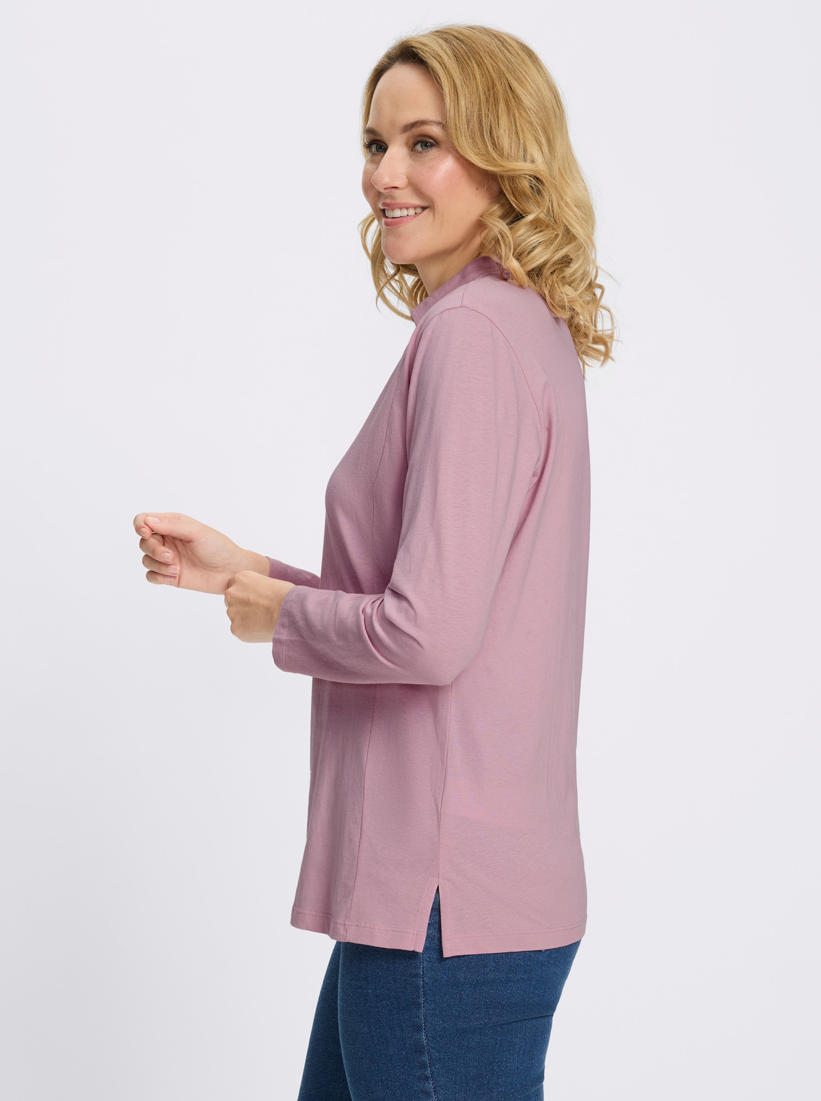 Poloshirt mit Seitenschlitzen - rosé