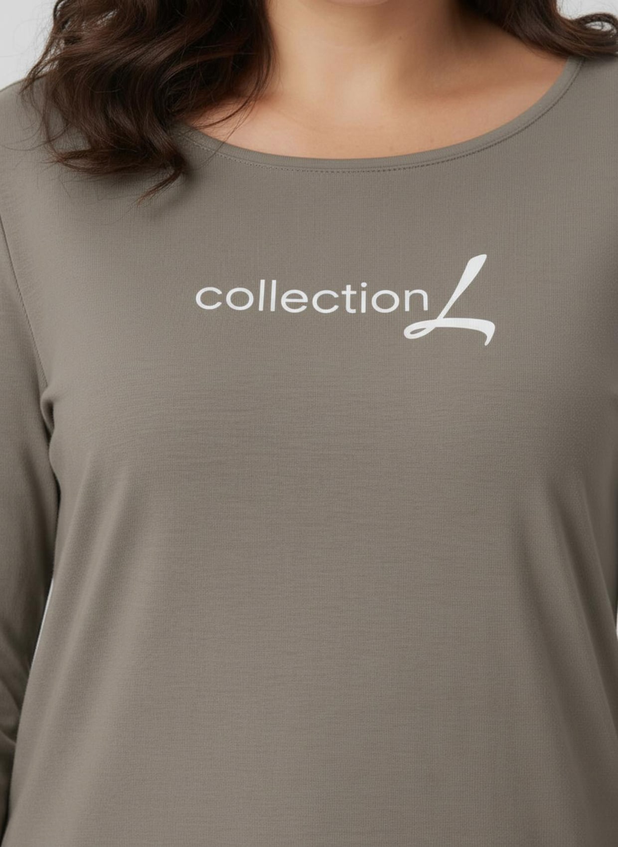 Langarmshirt mit Schriftzug - taupe