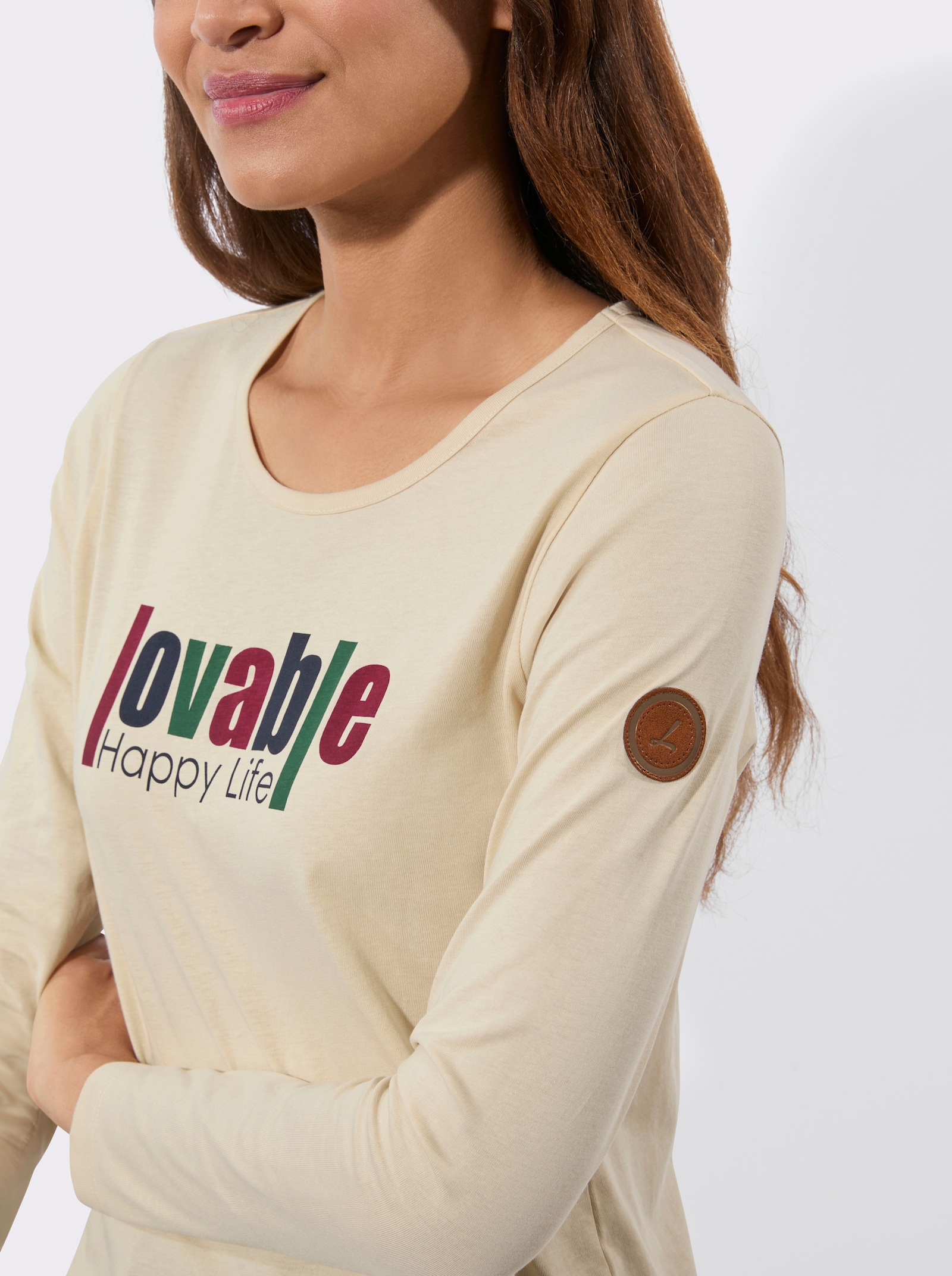 Langarmshirt mit Frontdruck - sand