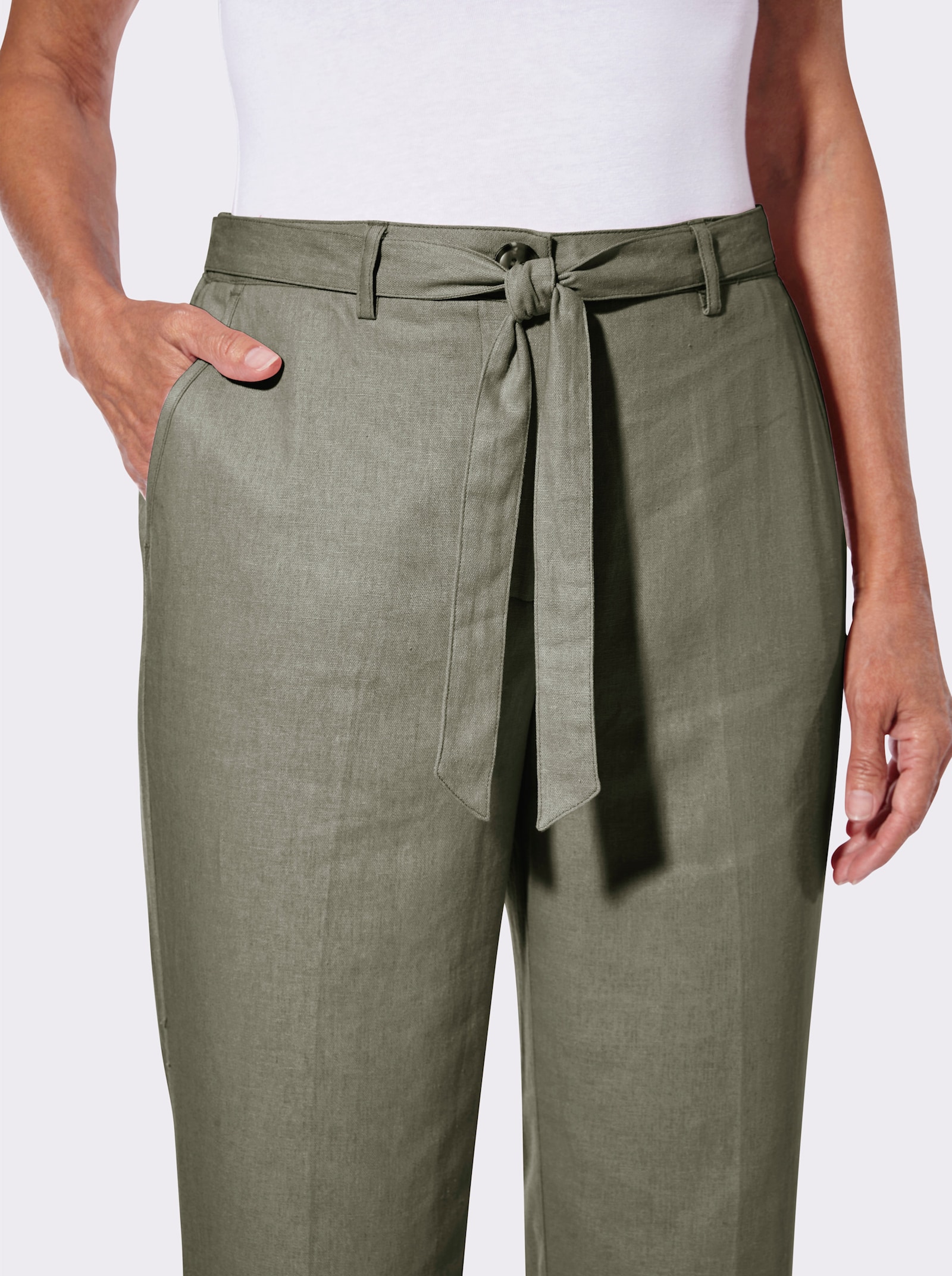 Hose mit abnehmbarem Bindegürtel - khaki
