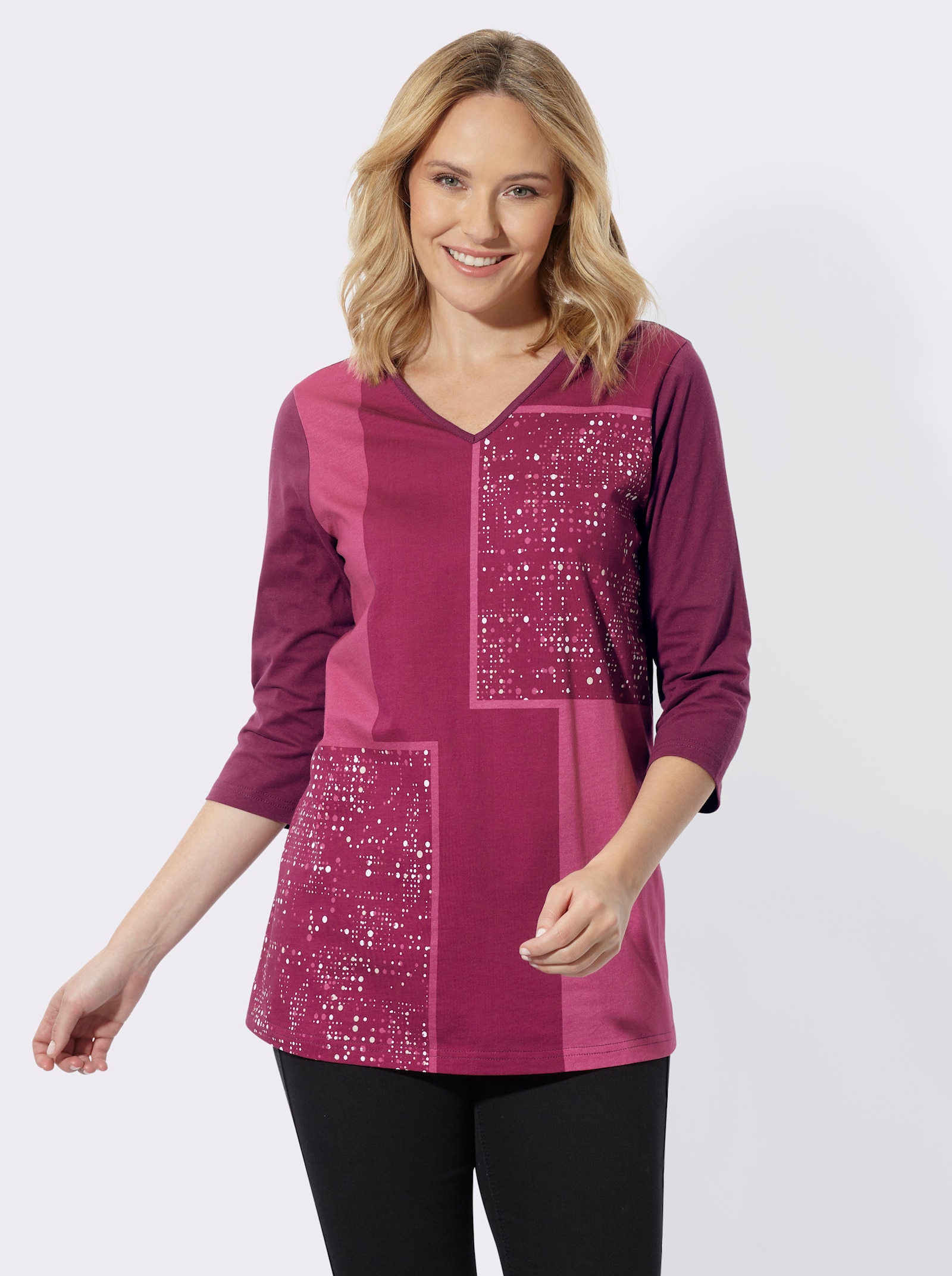 Longshirt mit platziertem Druckmuster - malve-fuchsia