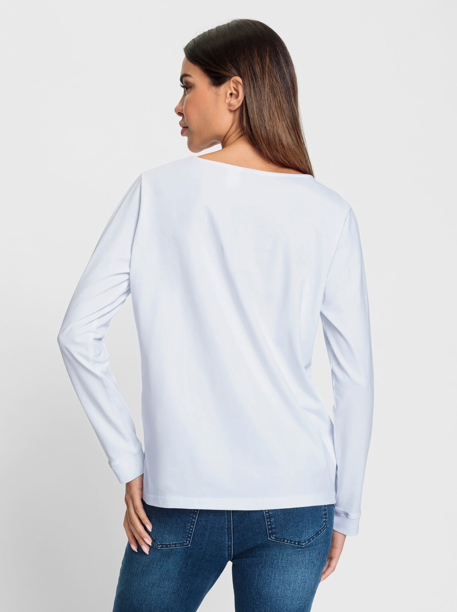heine Langarmshirt mit Pailletten - weiß