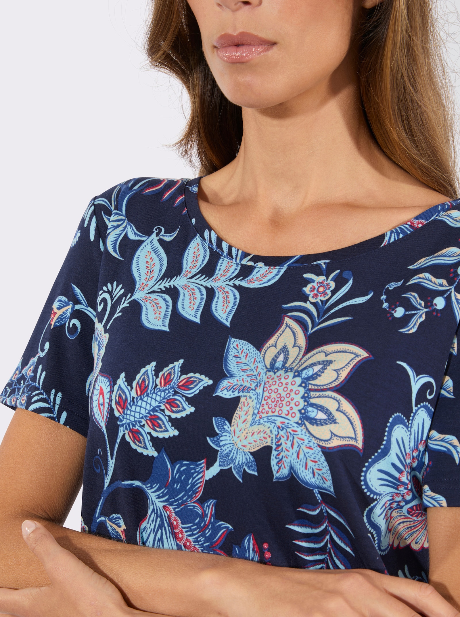 Print-Shirt im Blumenmuster - marine-aqua-bedruckt