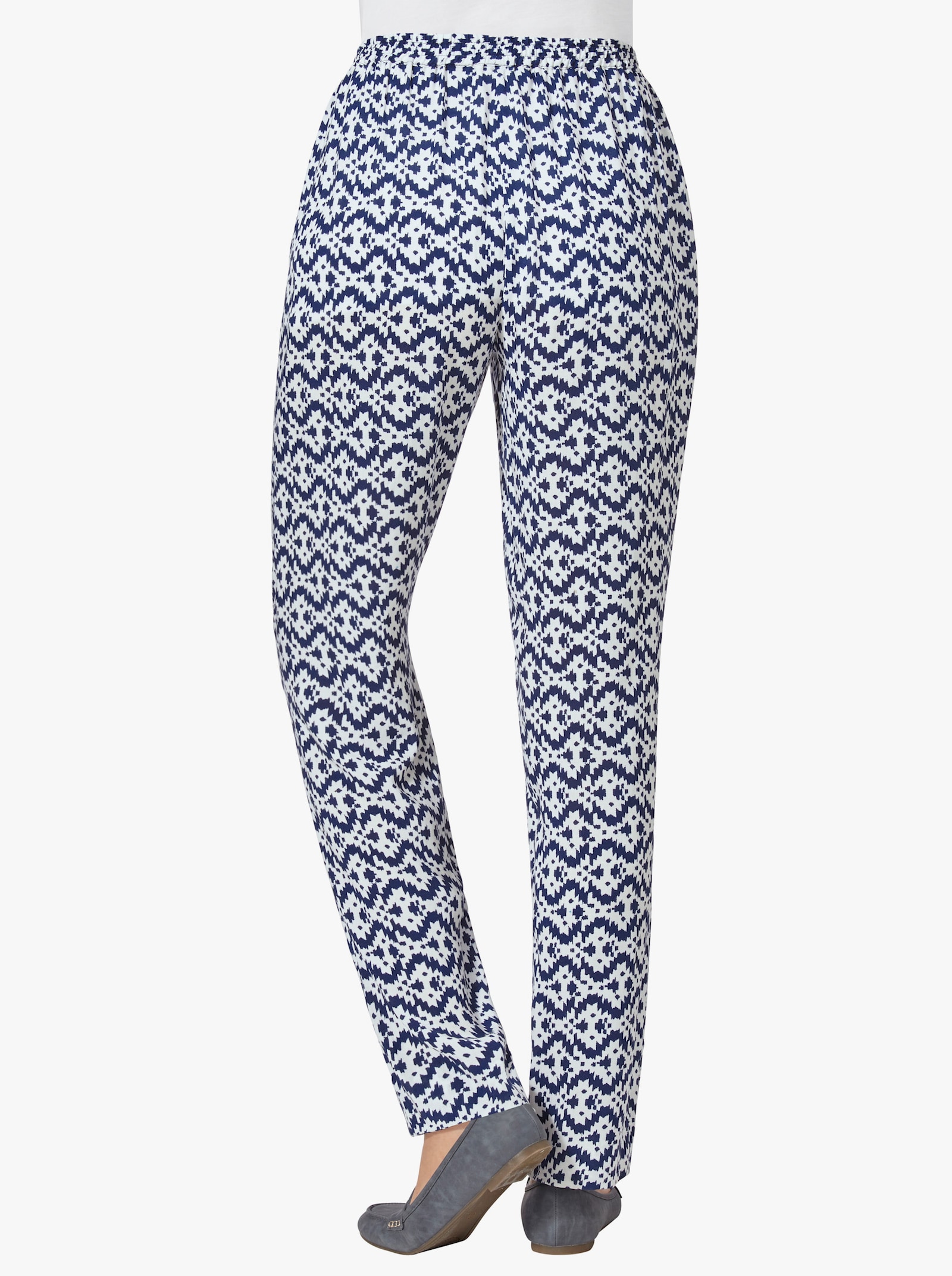 Comfortbroek met comfortband en bindceintuur - marine gedessineerd