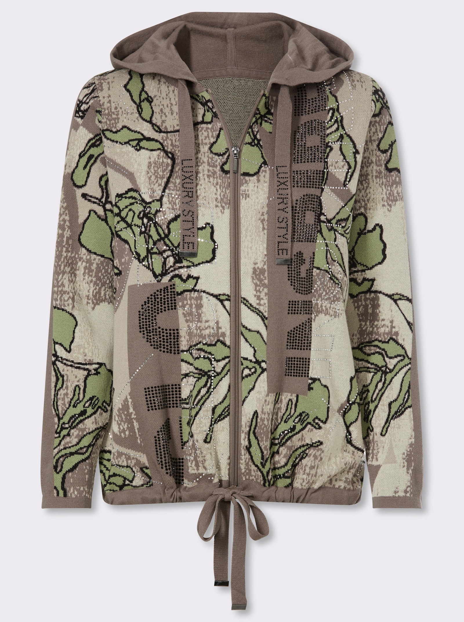 heine Vest met capuchon en patroonmix - zand/kaki gedessineerd