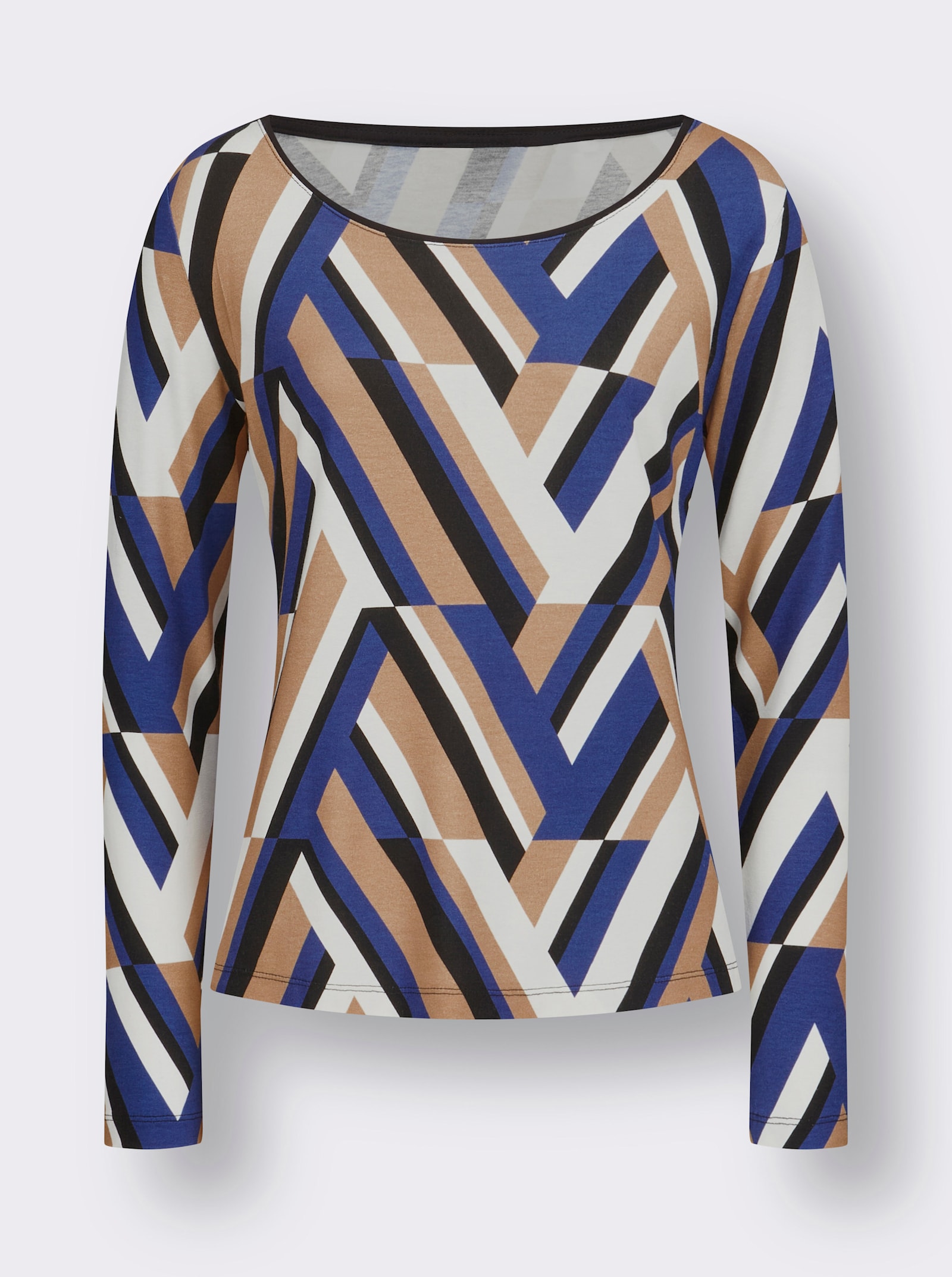 Print-Shirt im Zick-Zack-Dessin - royalblau-schwarz-bedruckt