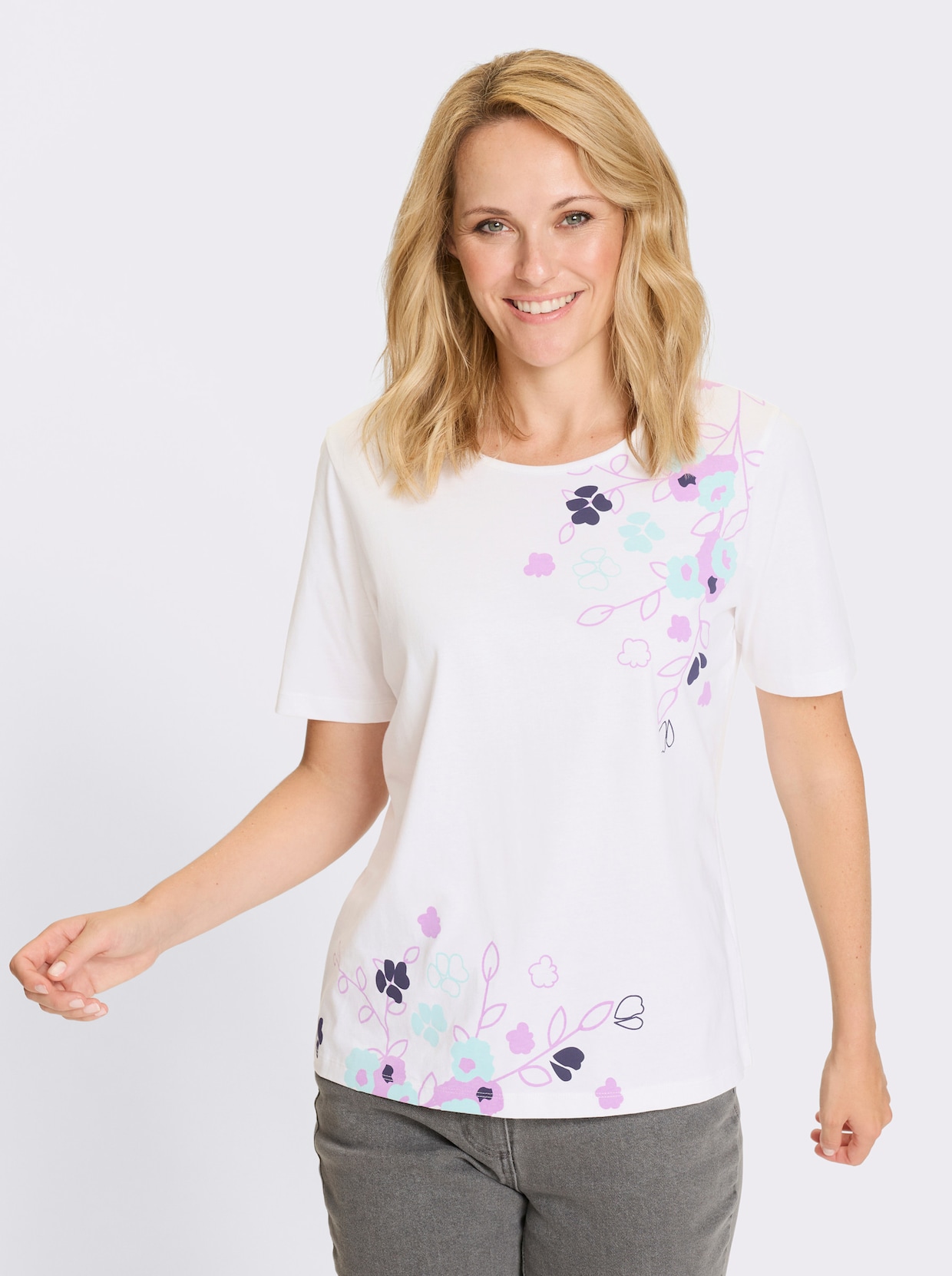 Kurzarmshirt - weiß-orchidee