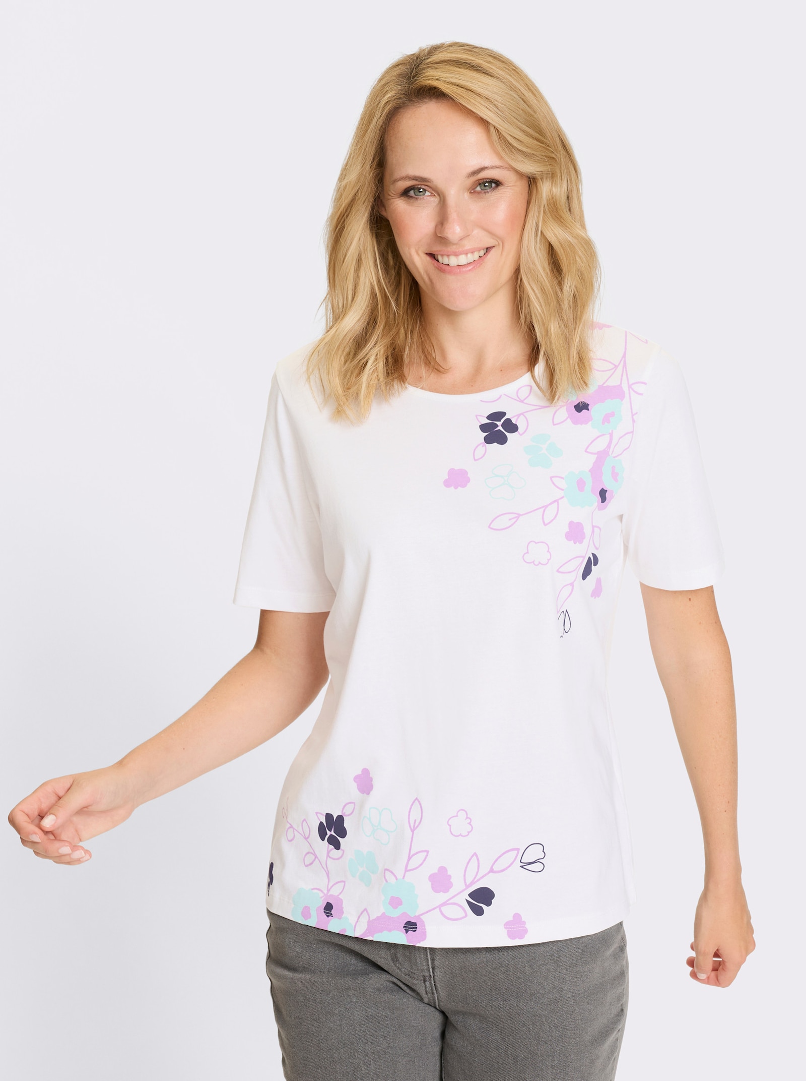 Kurzarmshirt aus reiner Baumwolle - weiss-orchidee