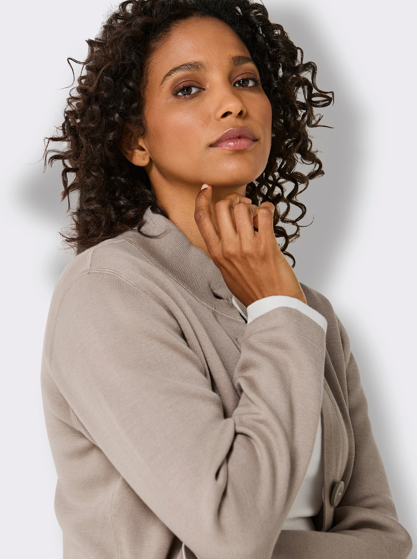 CREATION L PREMIUM Wendejacke aus Jacquard-Feinstrick - sesam-weiß