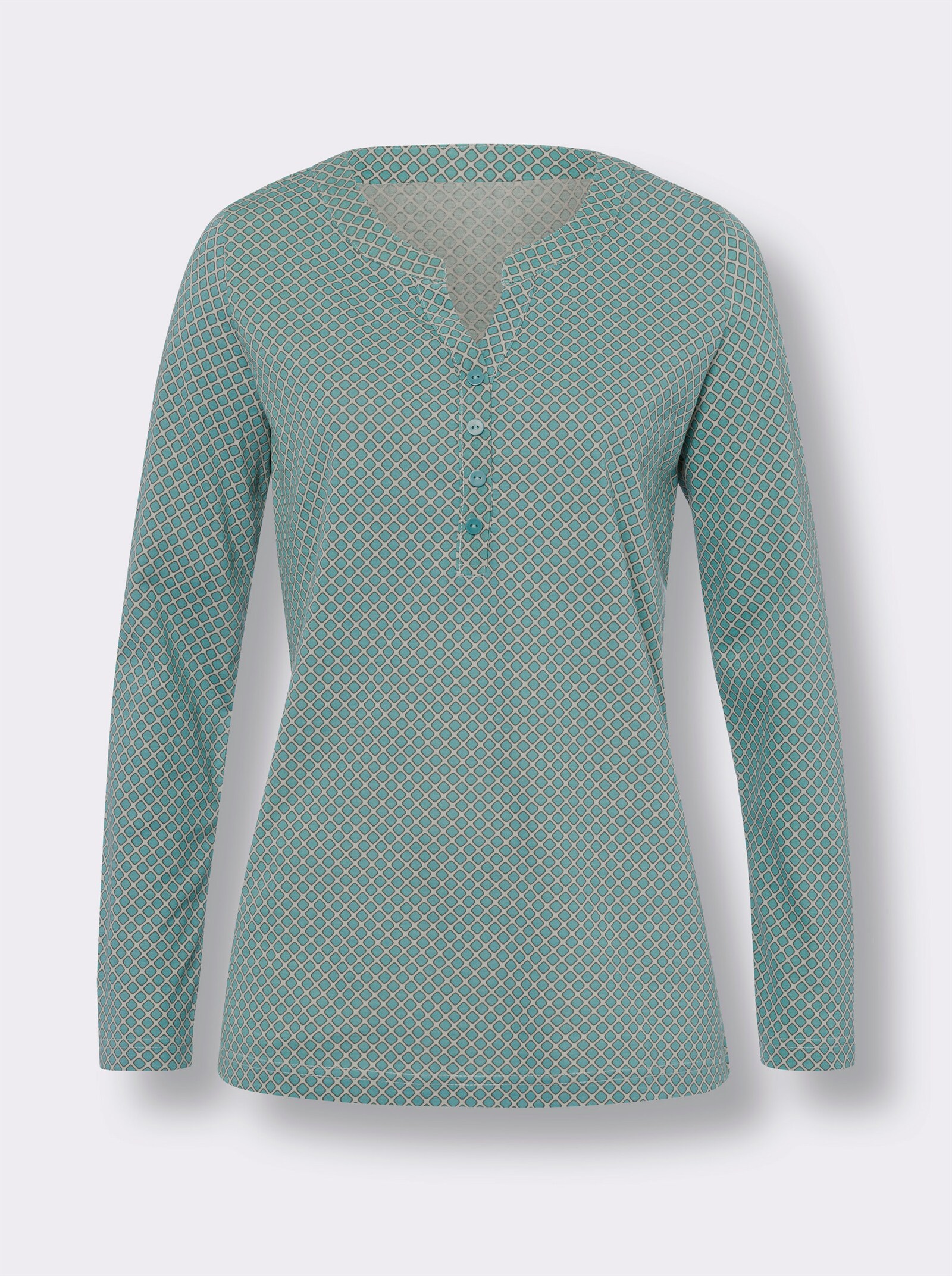 Langarmshirt mit Minimal-Muster - grau-ozean-bedruckt