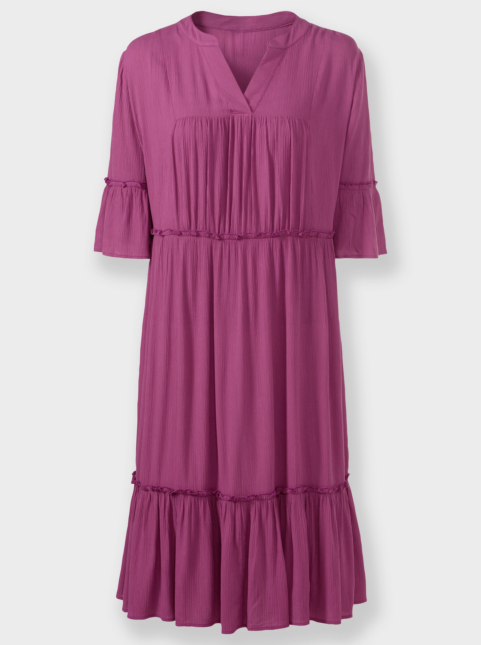 Gelaagde jurk met kleine ruches - heide