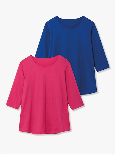 Longshirt in der 2-Stück-Packung - royalblau + pink