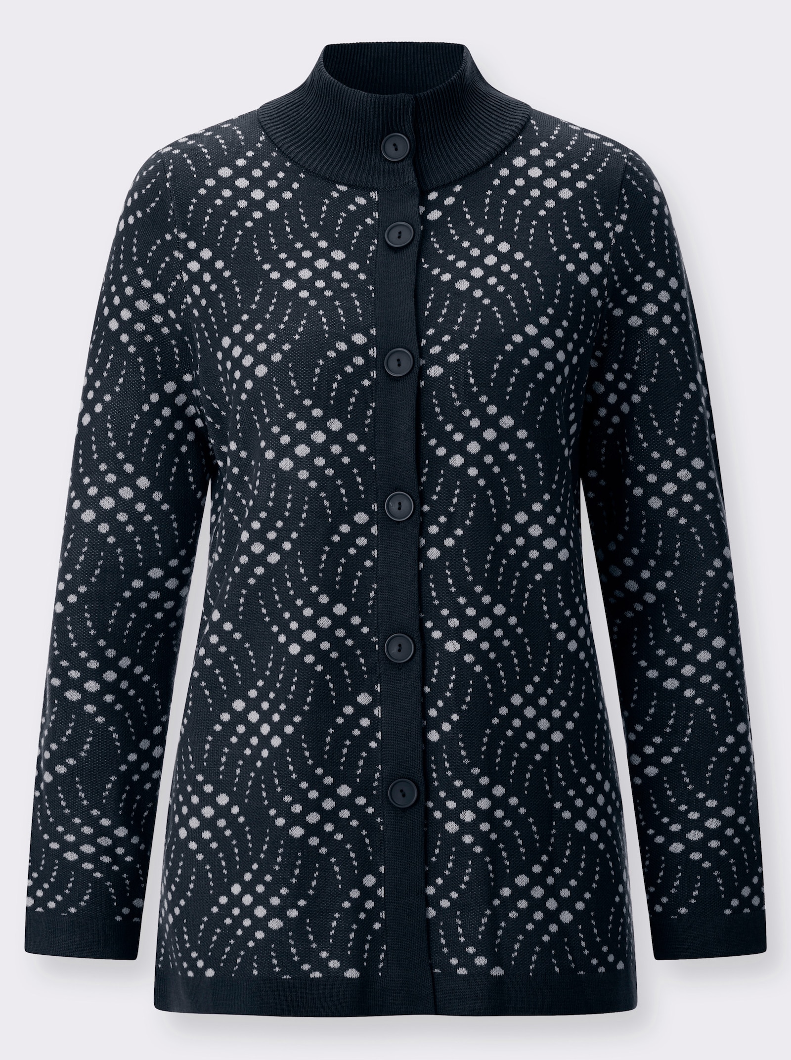 Jacquardstrickjacke mit zweifarbigem Muster - marine-ecru-gemustert