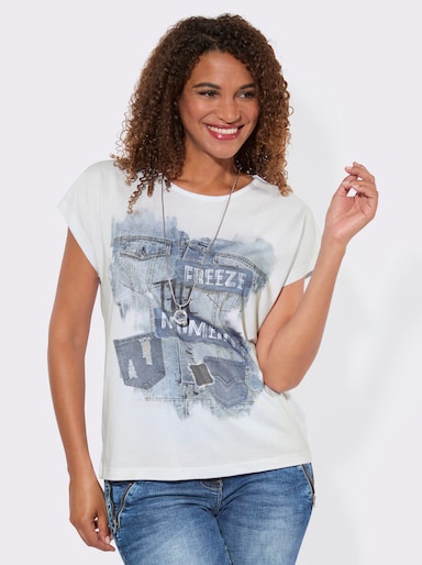Shirt mit Druck-Motiv vorne - weiß-jeansblau-bedruckt