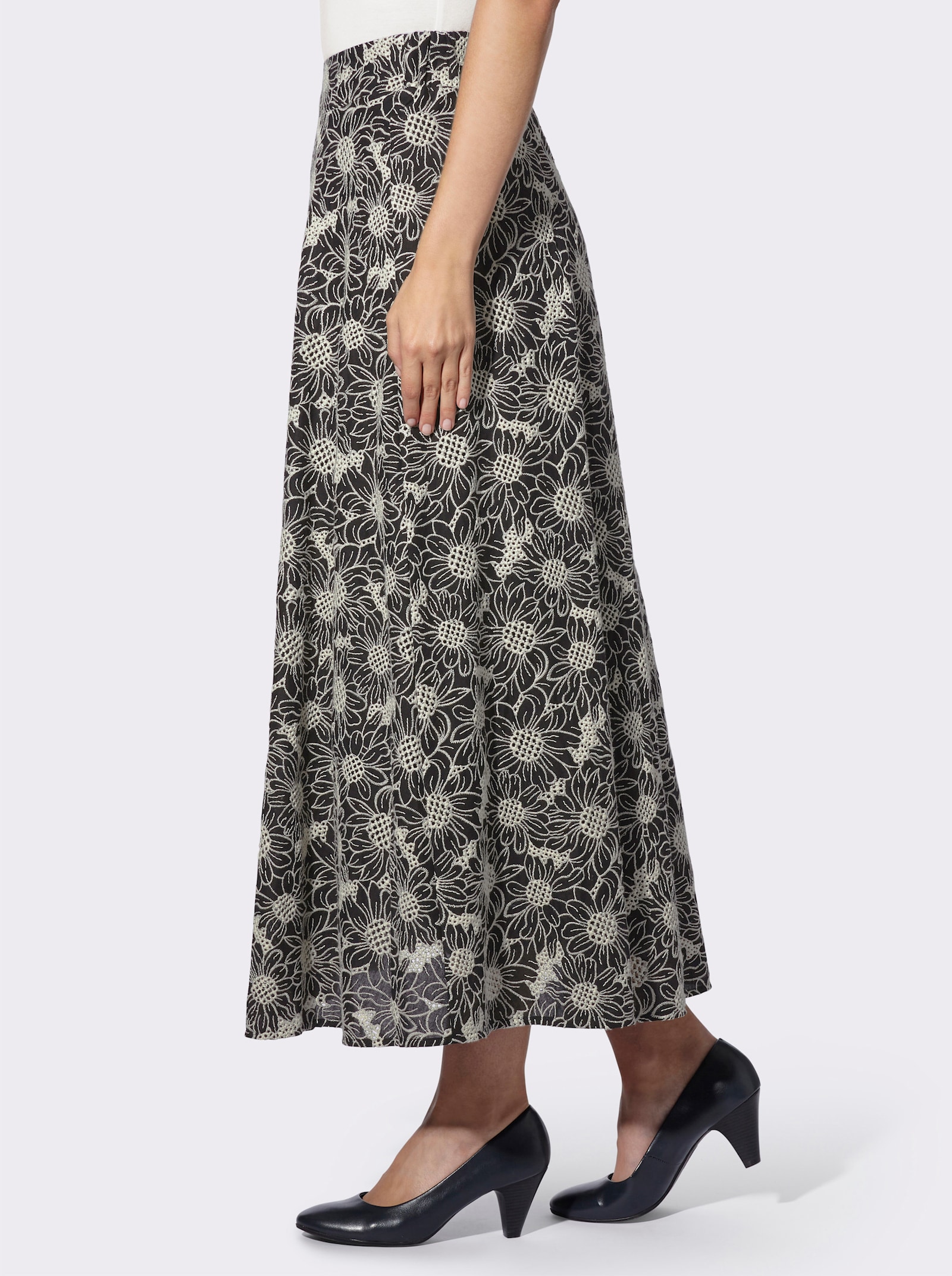 heine Jupe tissée avec dentelle florale - noir-écru à motifs