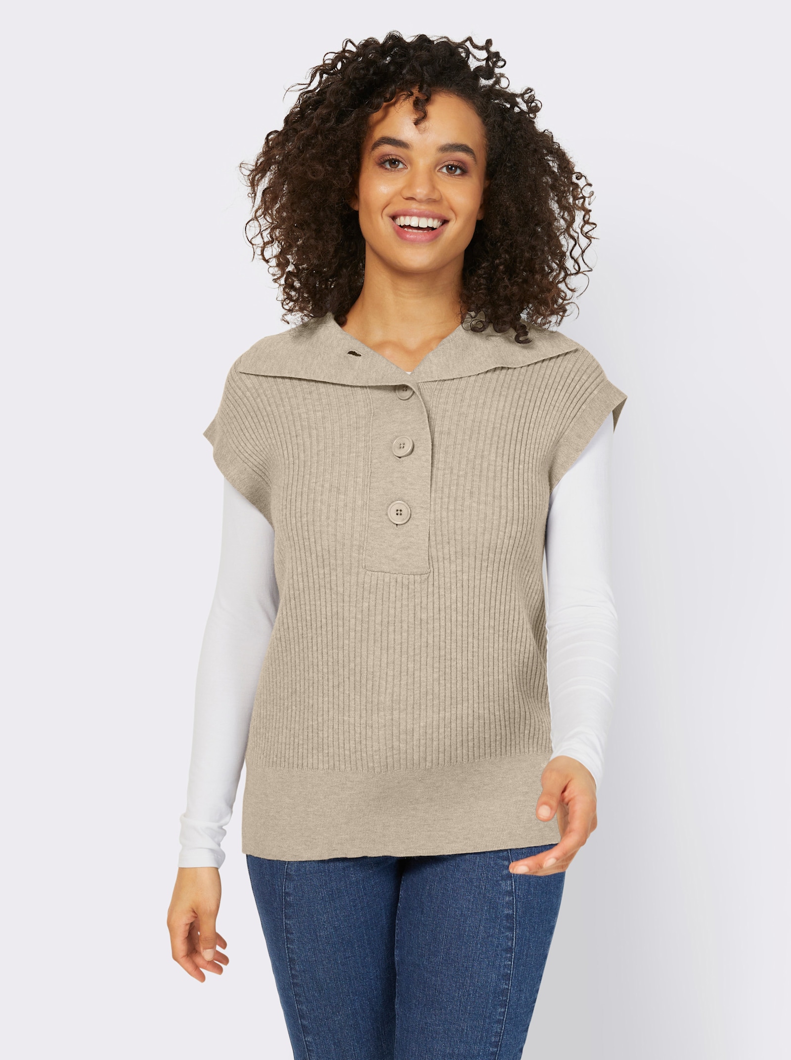 heine Pullunder mit variablem Kragen - sand-meliert