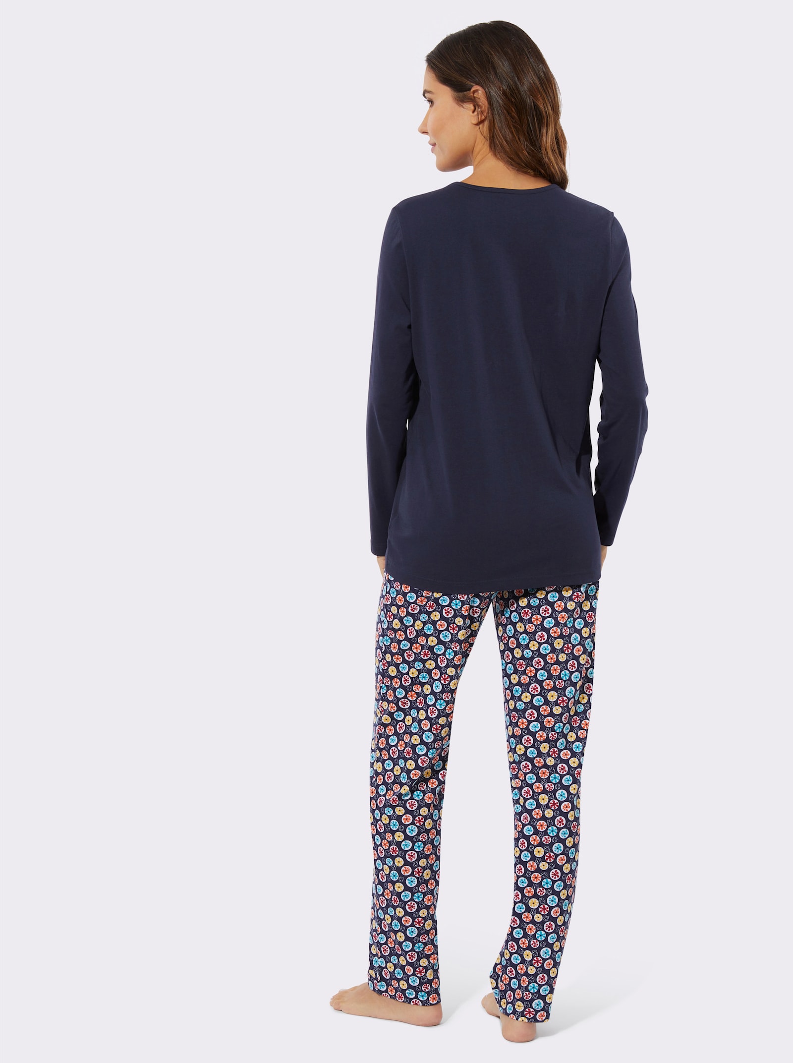 Pyjamas med blomtryck - marin, tryckt