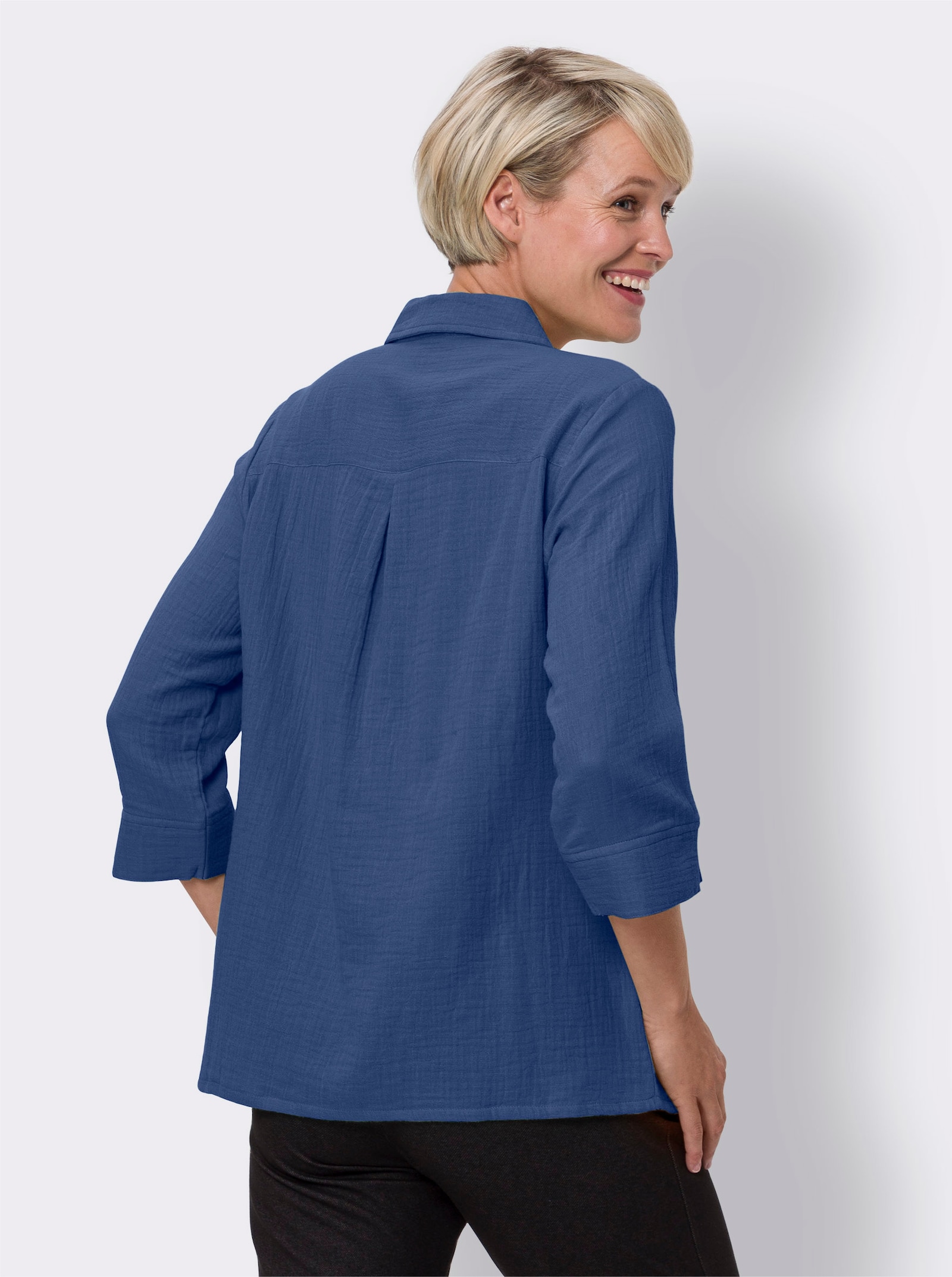 Baumwollbluse in Musselin-Qualität - jeansblau