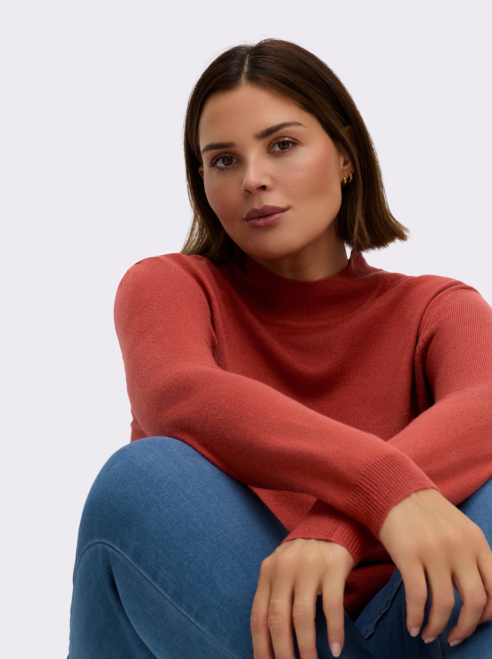 Stehkragenpullover weich wie Kaschmir - terrakotta