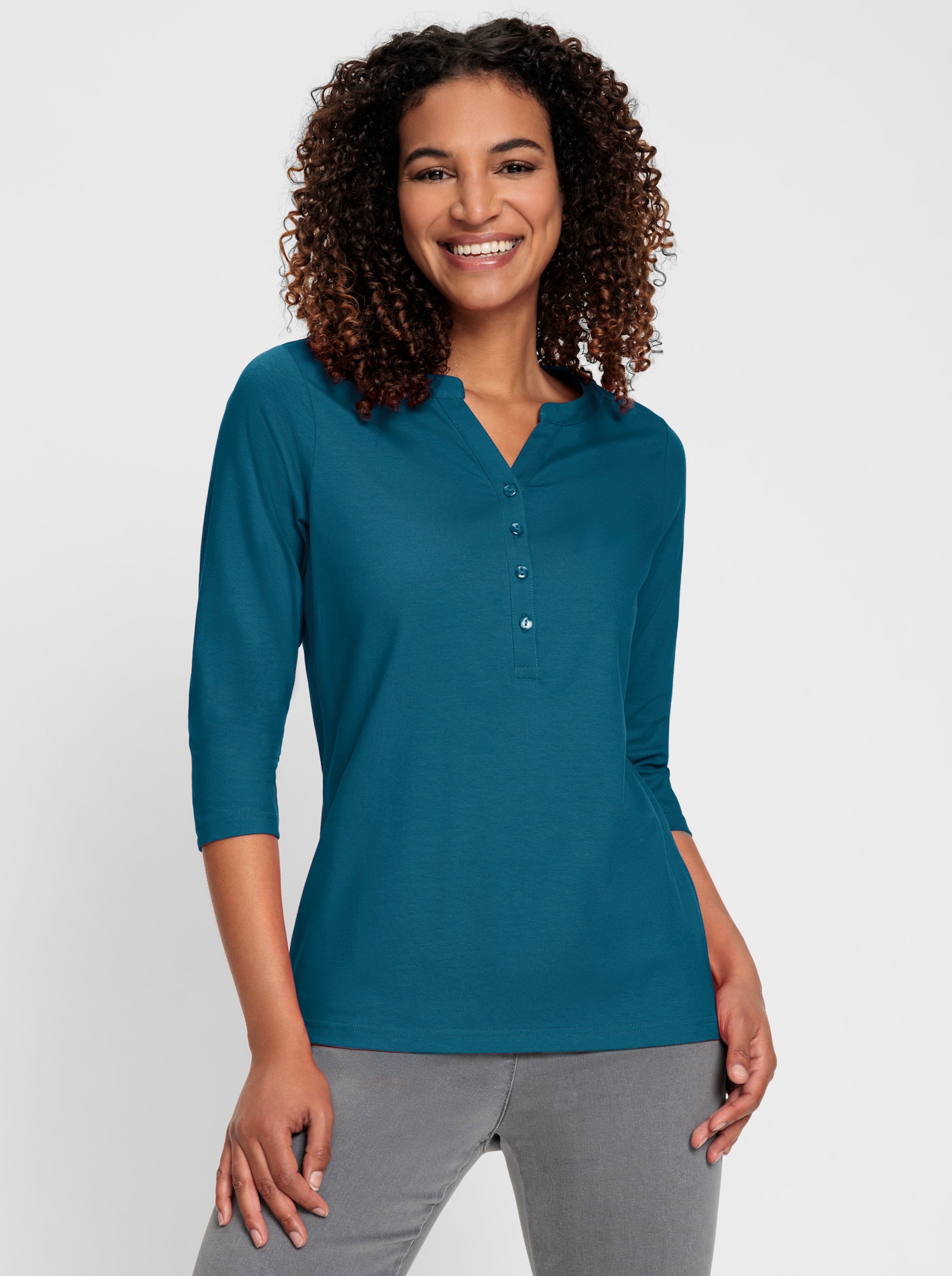 Shirt met 3/4-mouwen en open V - topaas