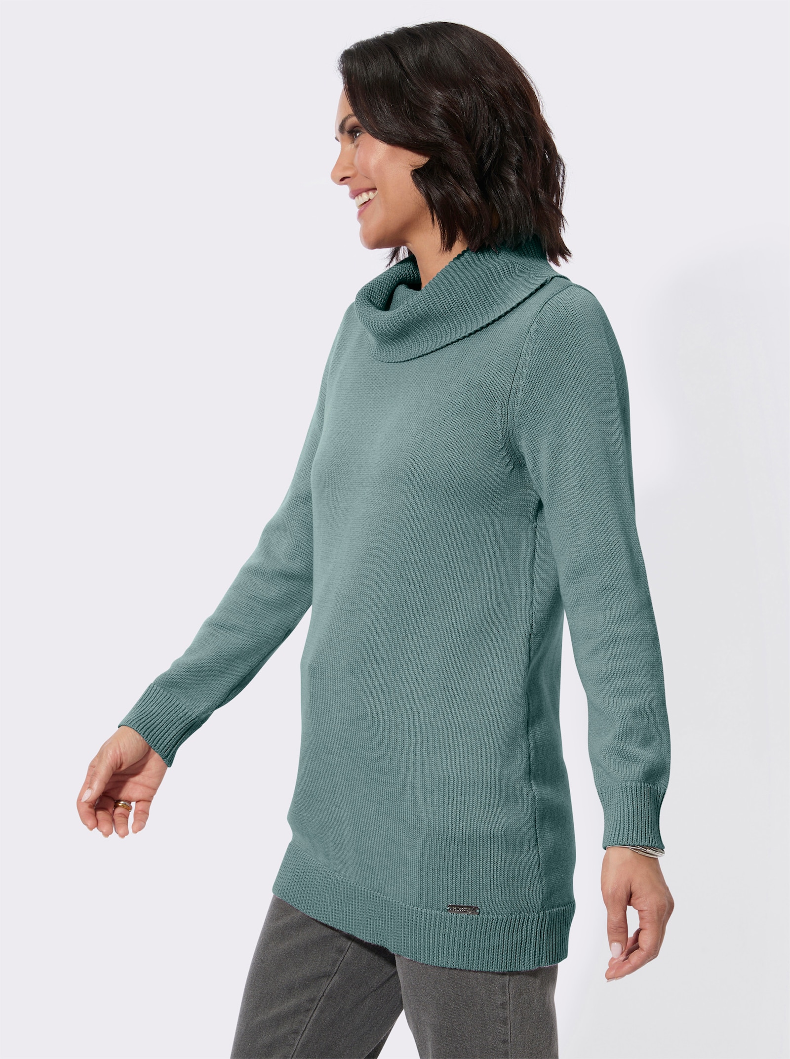 Longpullover mit halsfernem Rollkragen - jade