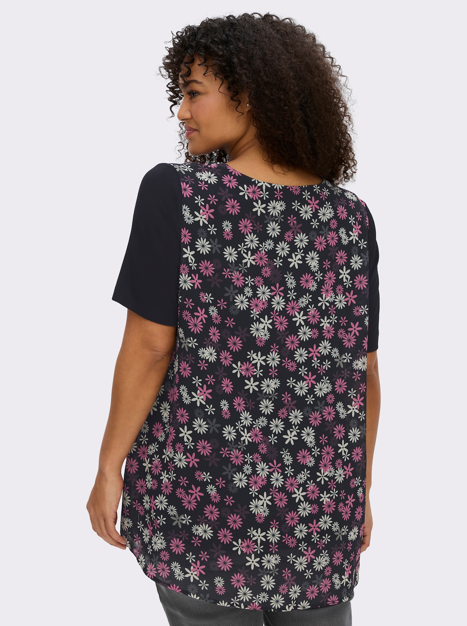 sheego Tunika im Lagenlook, mit Chiffon-Body - schwarz-altrosa-bedruckt