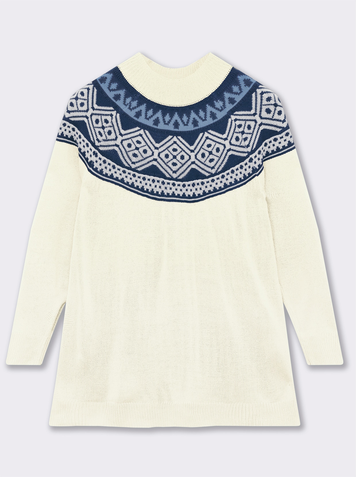 Longpullover mit Norwegermuster - ecru-dunkelblau