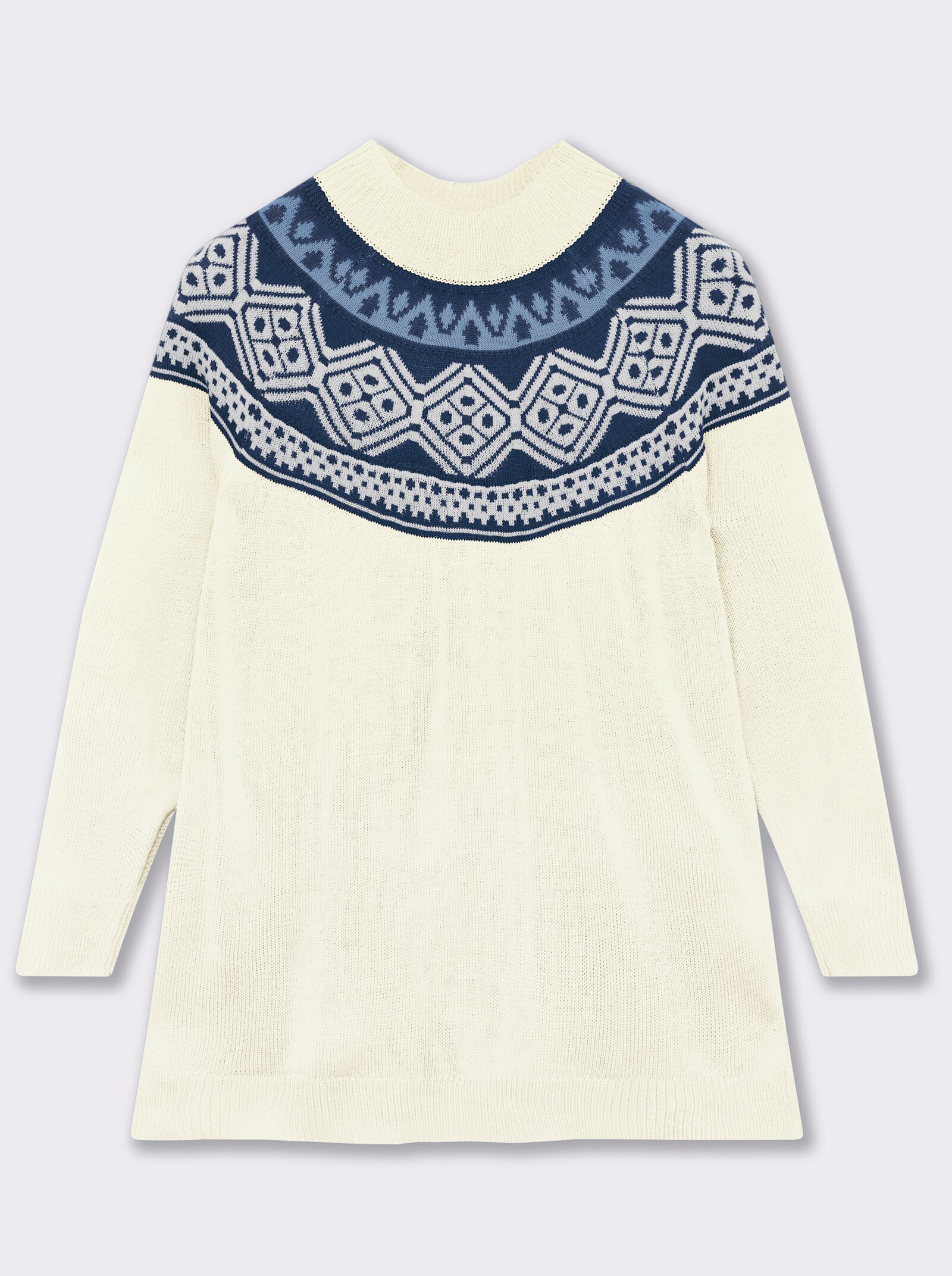 Longpullover mit Norwegermuster - ecru-dunkelblau