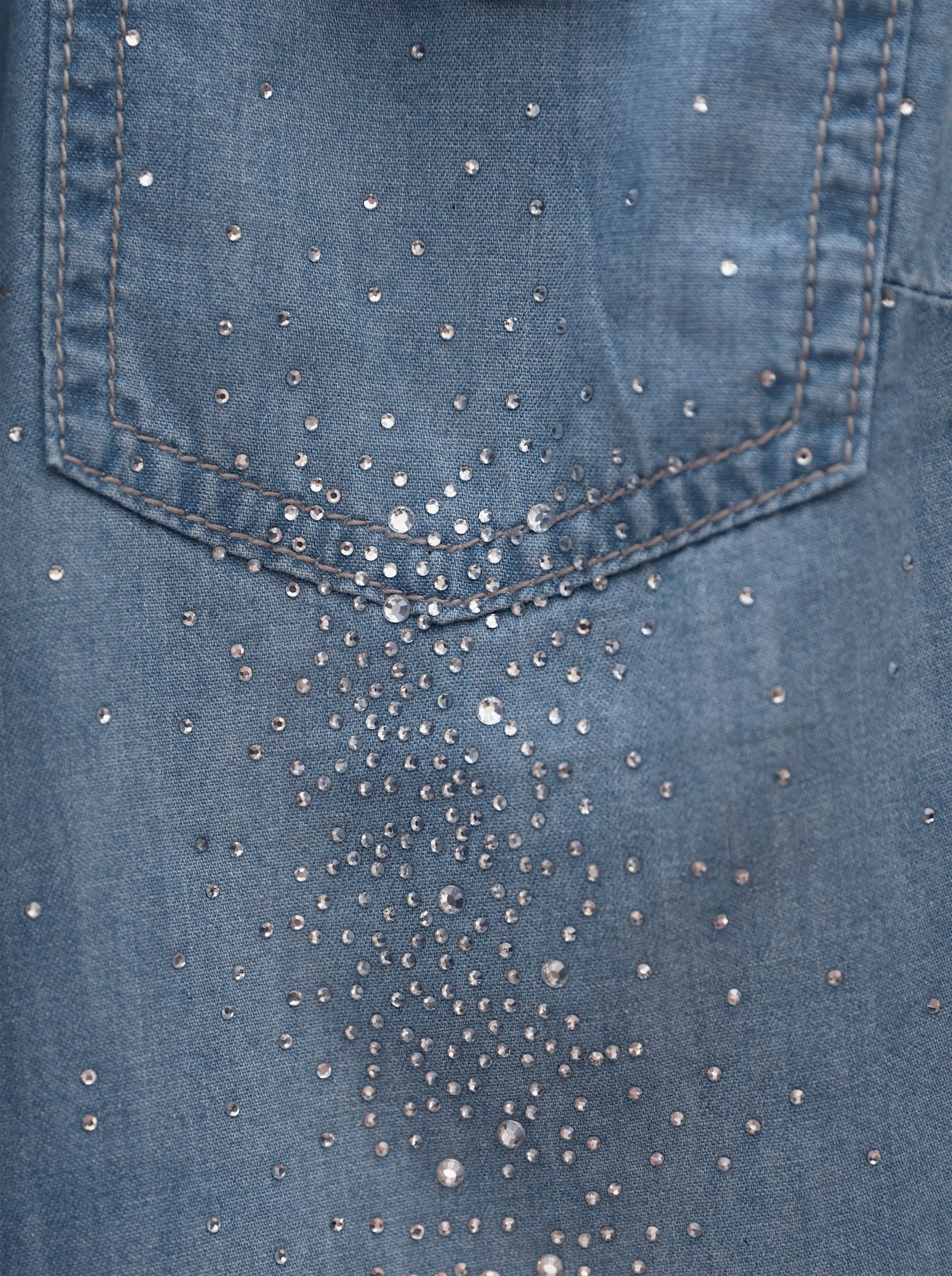 Jeansbluse mit Glitzersteinchen - blue-bleached