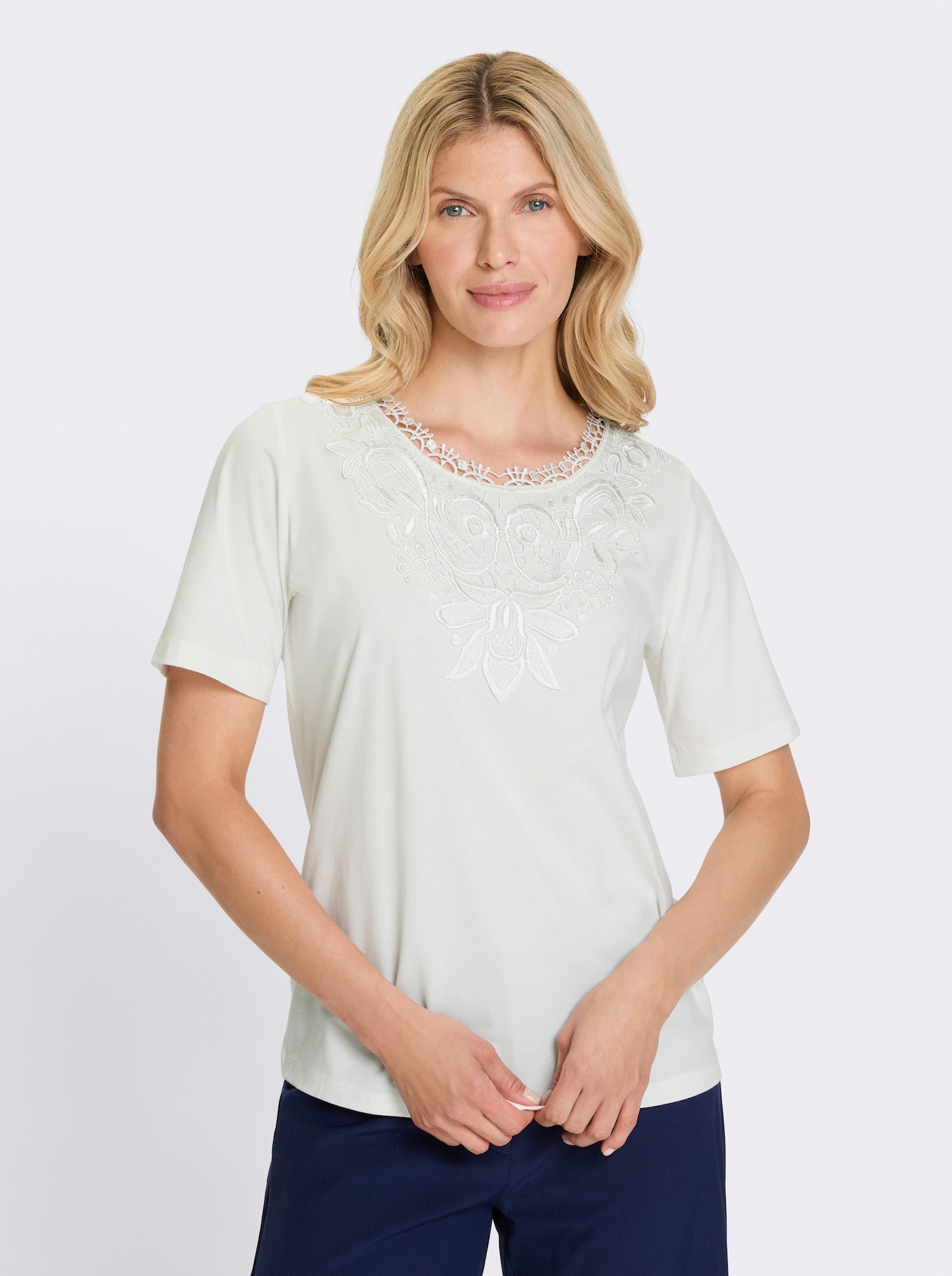 Kanten shirt van puur katoen - ecru