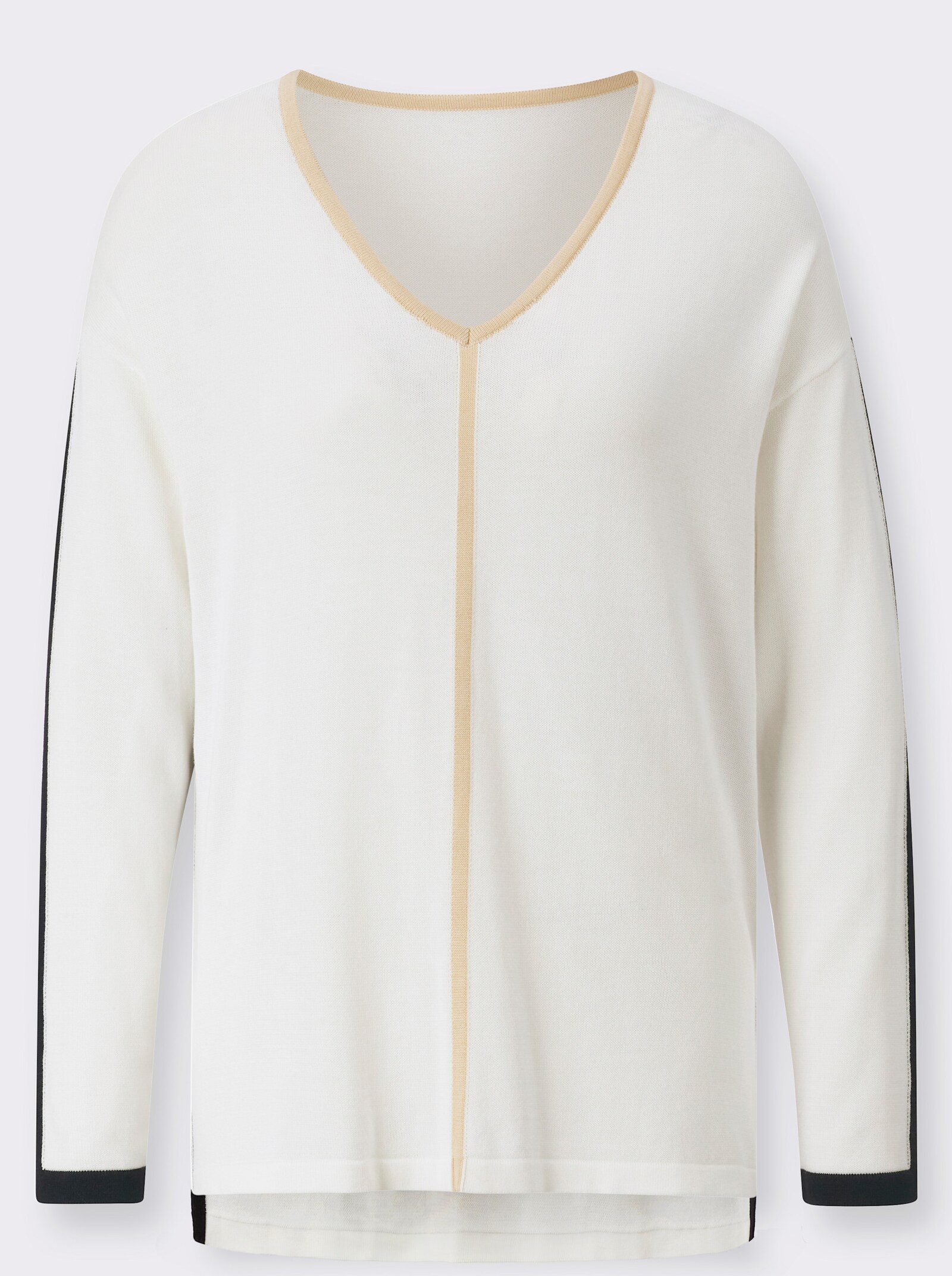 Langarm-Pullover mit Kontraststreifen - ecru