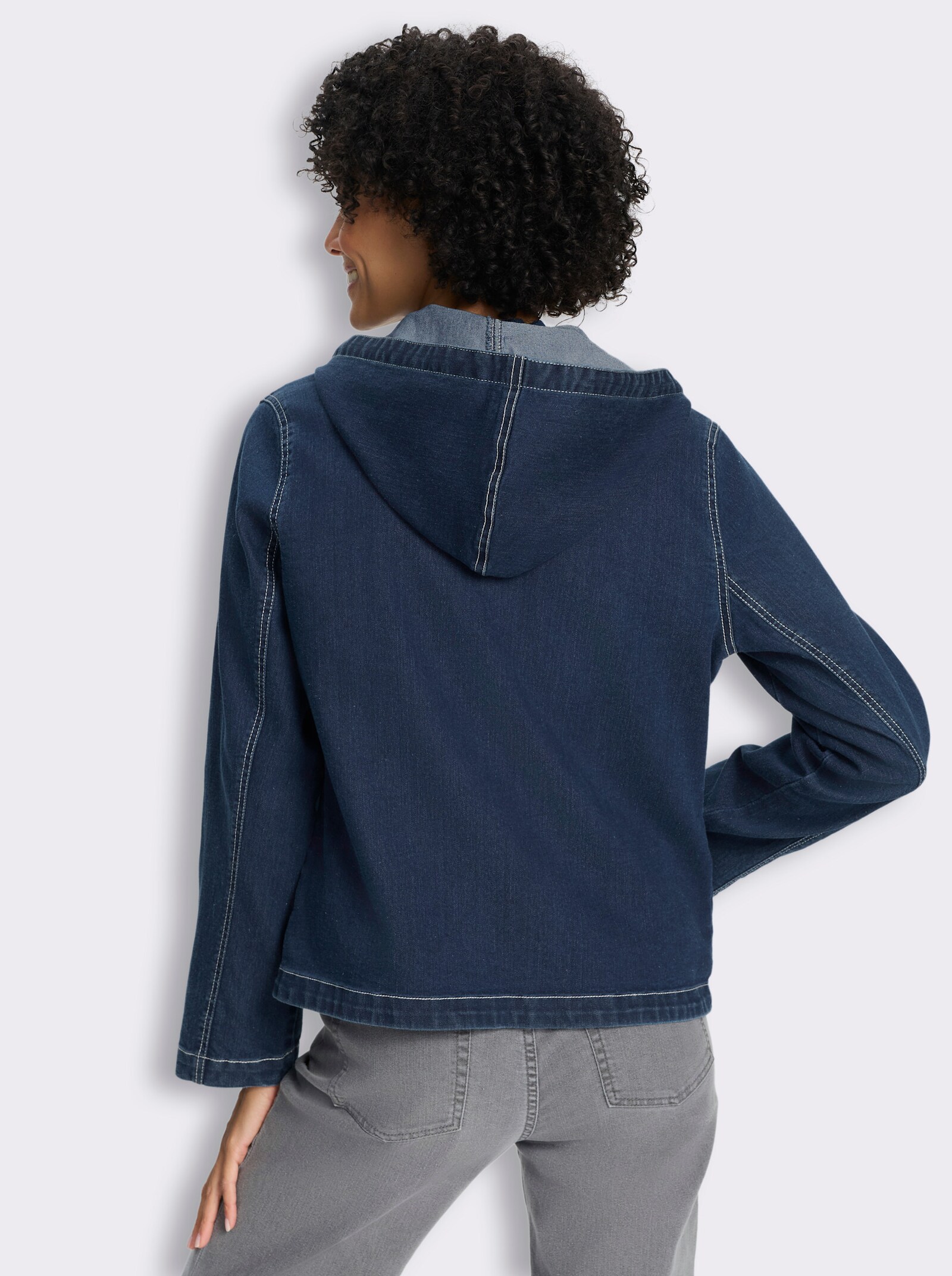 Jeansjacke mit Kapuze - blue-stone-washed
