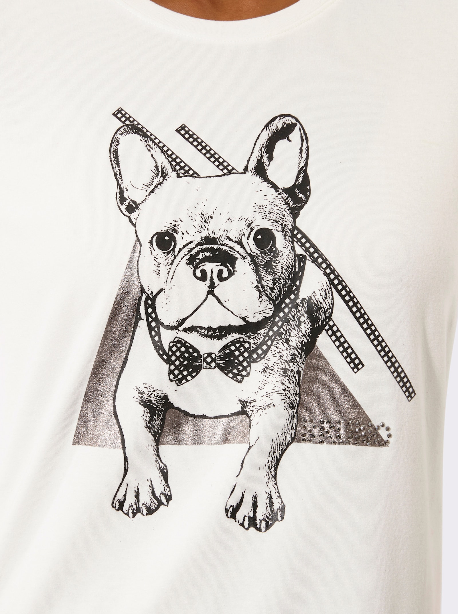 3/4-Arm-Shirt mit Glitzersteinchen - ecru-schwarz-bedruckt