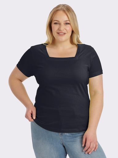 Kurzarmshirt mit Karree-Ausschnitt - marine