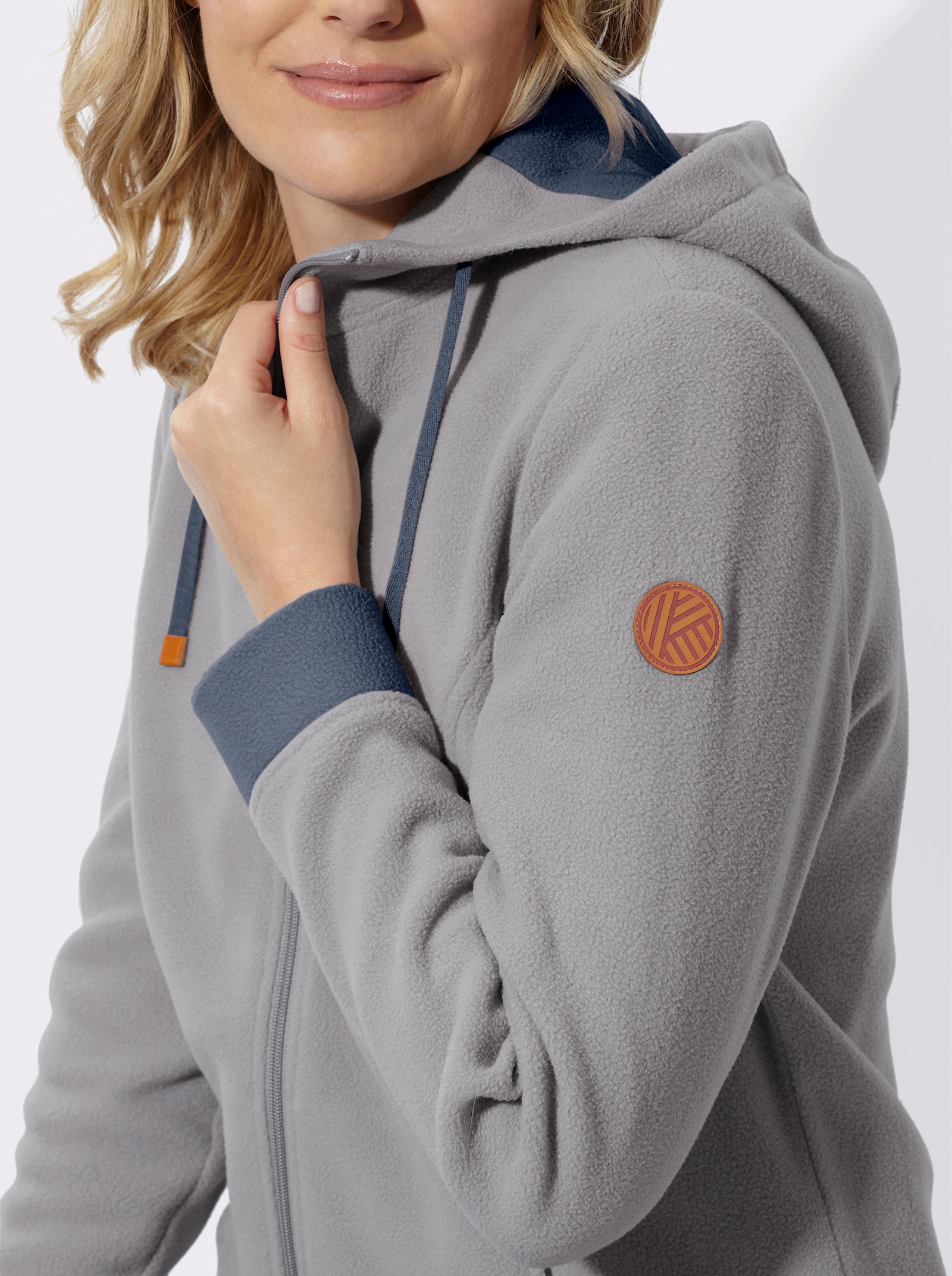 Fleecejacke mit Kapuze - steingrau-rauchblau