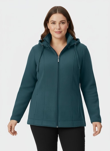 Fleecejacke mit abnehmbarer Kapuze - petrol