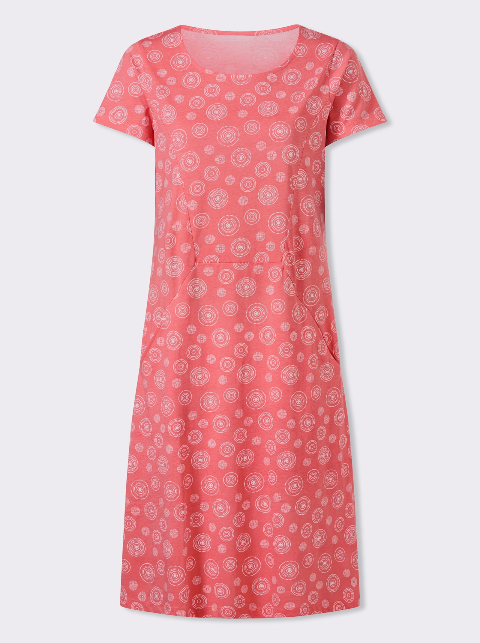 Žerzejové šaty s kapsami - grepová-bílá-potisk