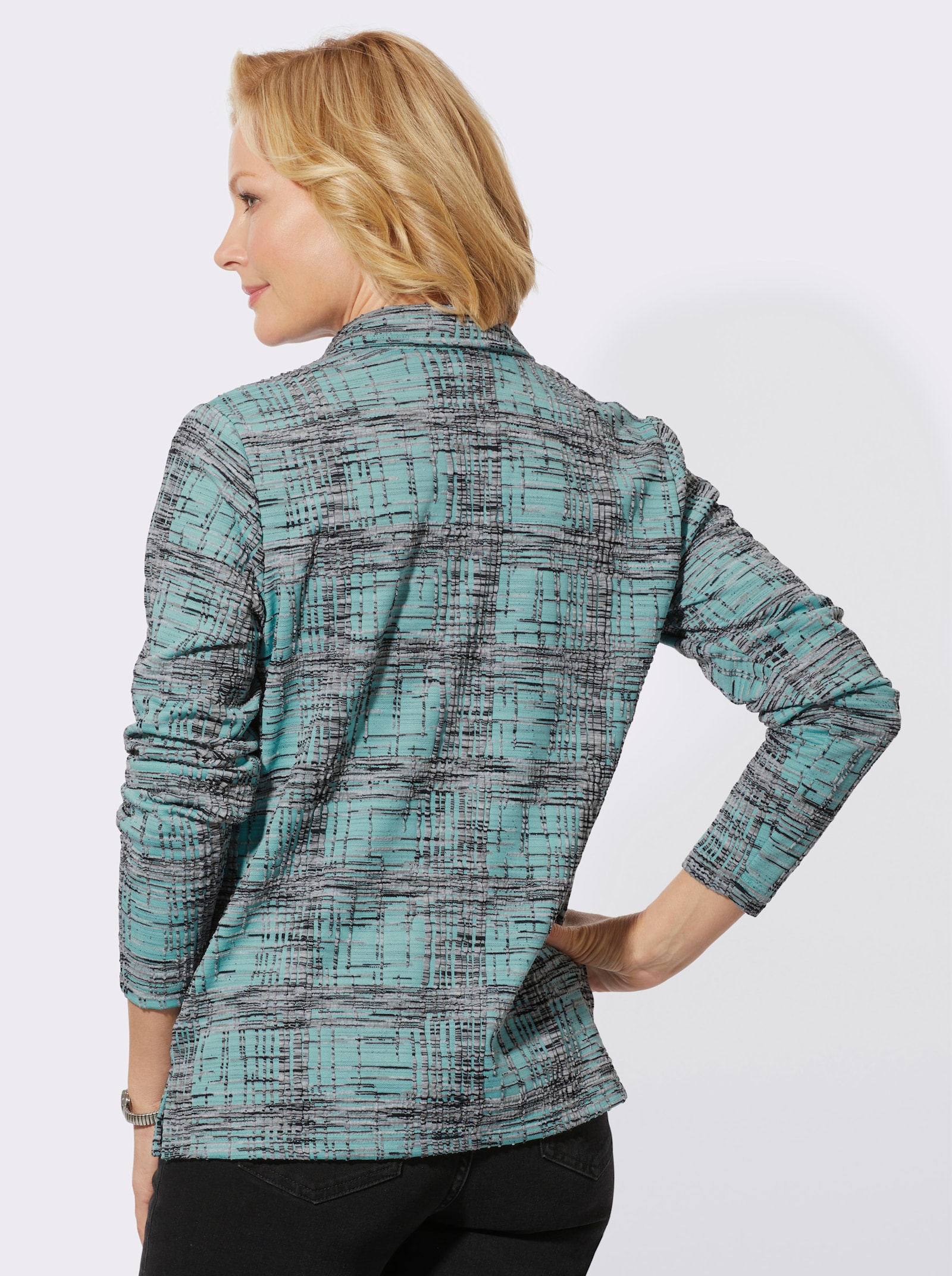 Poloshirt in wärmender Qualität - salbei-steingrau-gemustert