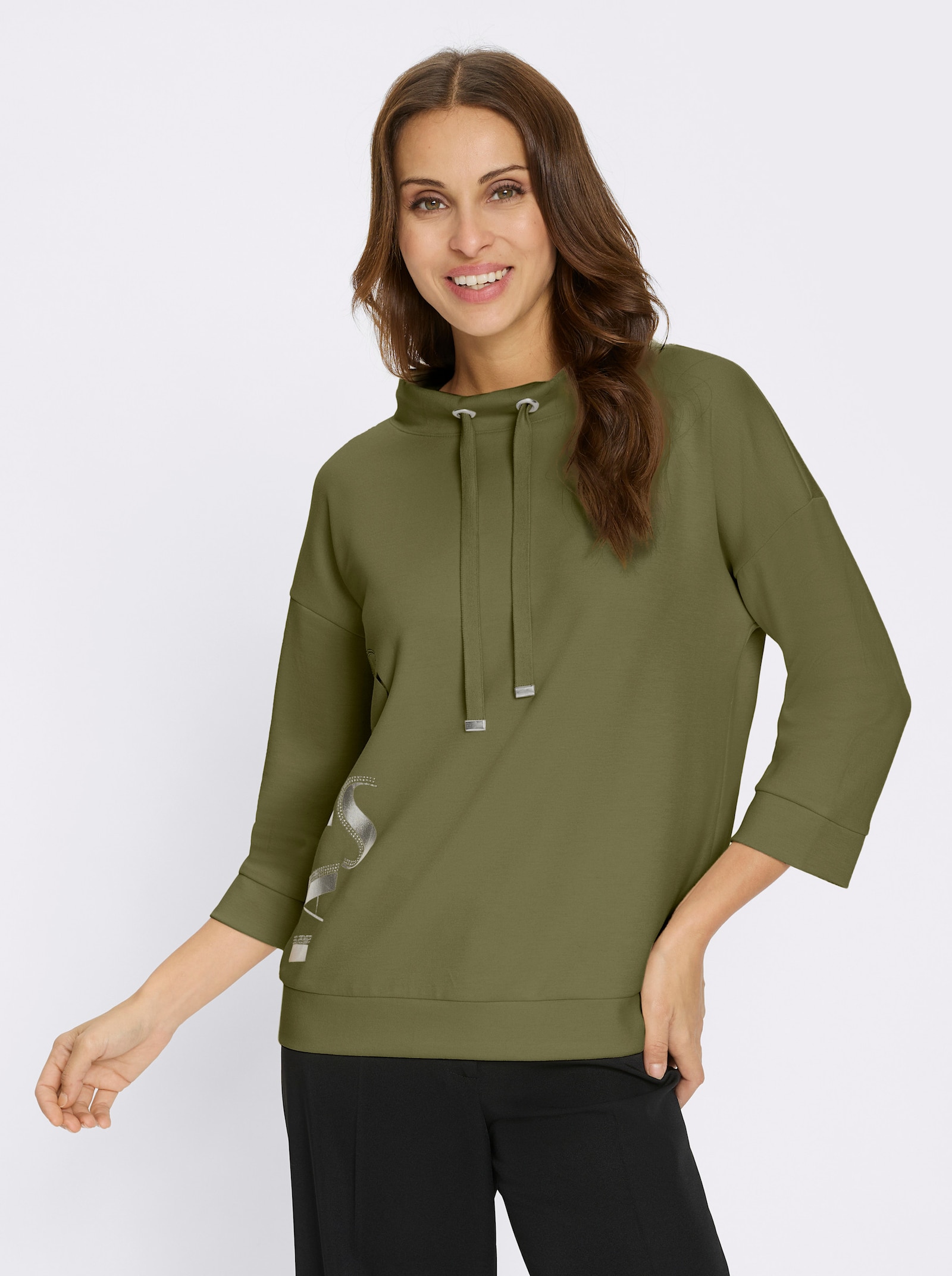  Sweatshirt mit Schriftzug - oliv