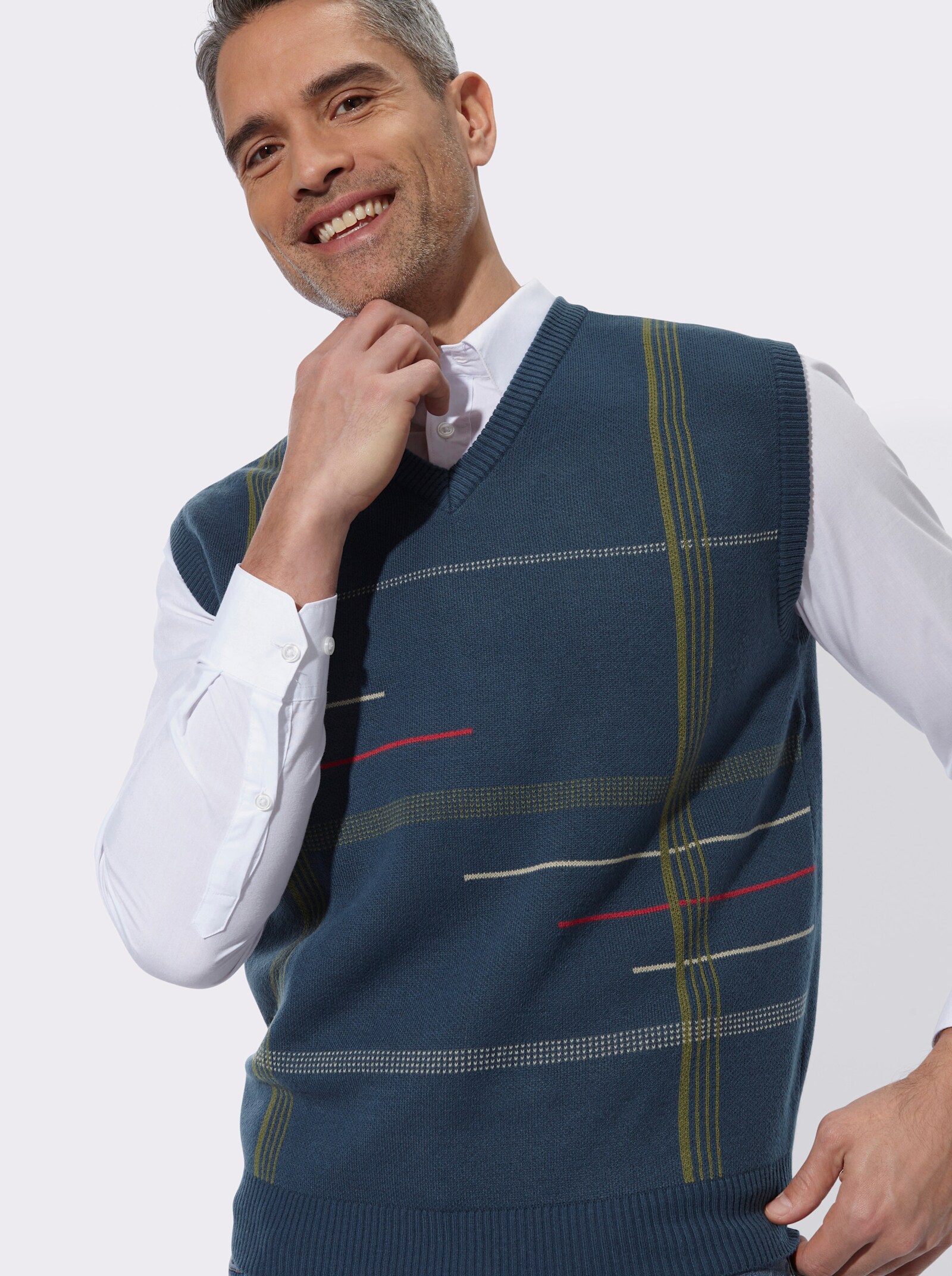 Pullunder mit grafischem Strickmuster - dunkelblau-gemustert