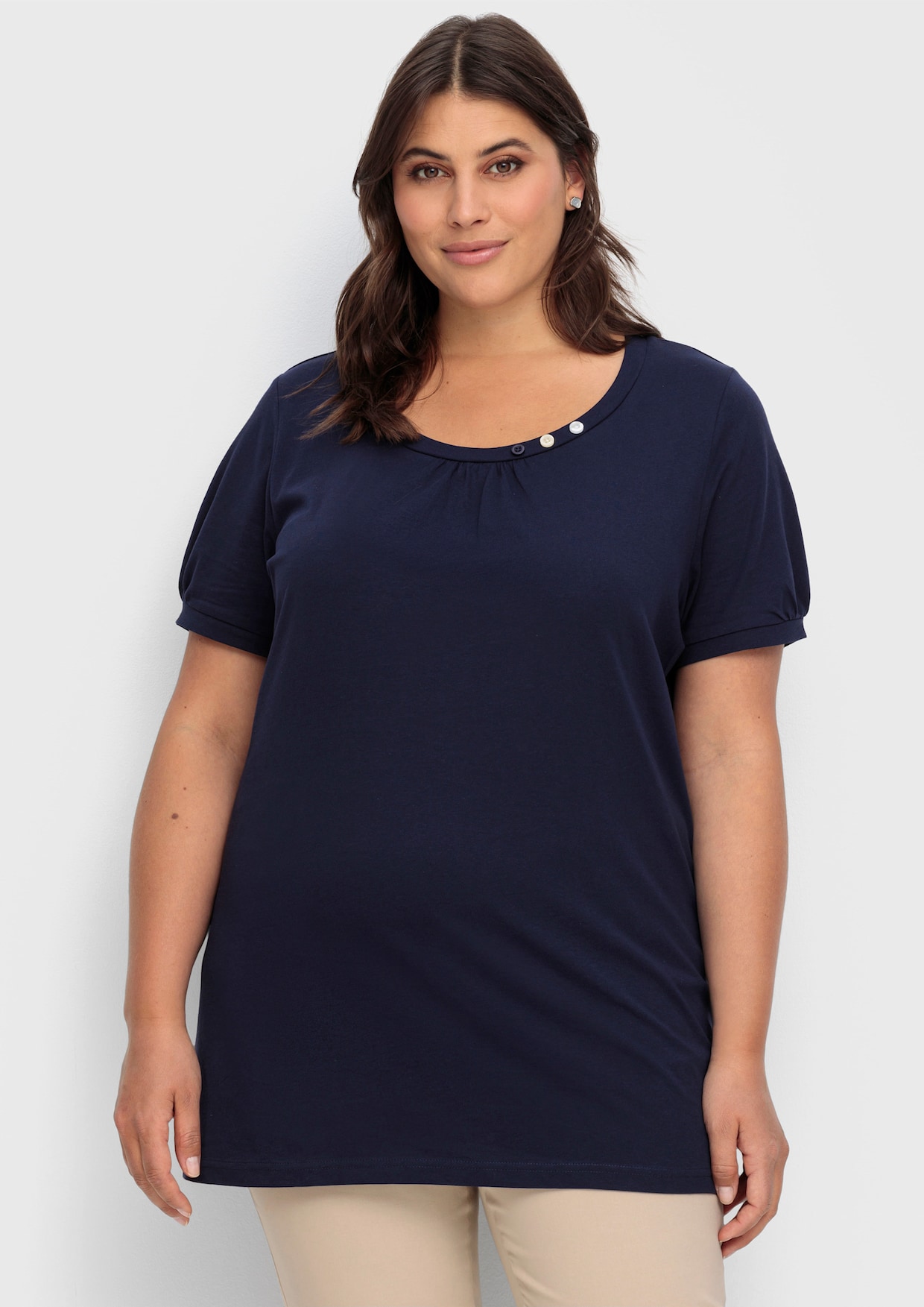 Longshirt mit gerafftem Ausschnitt - marine